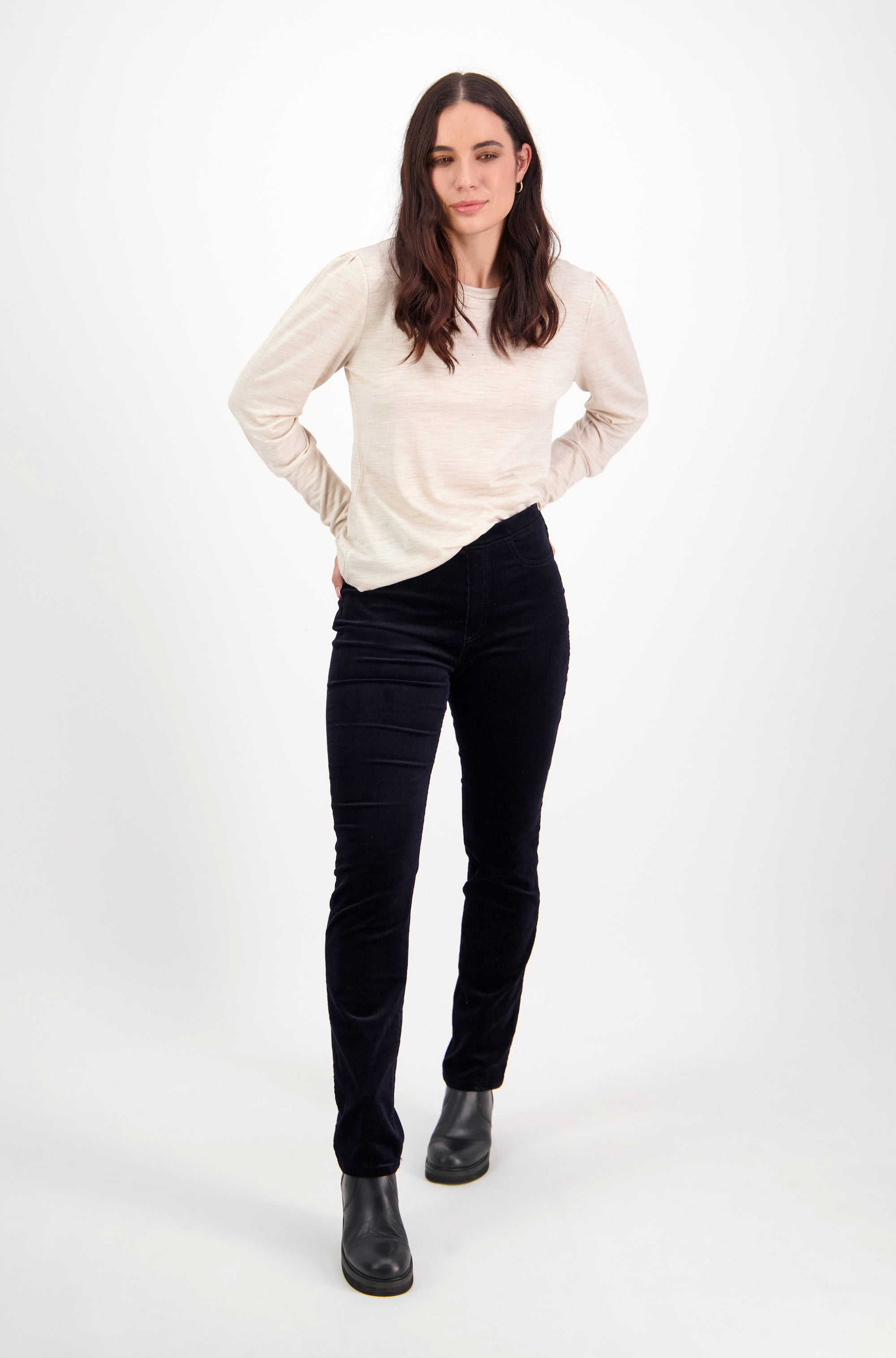 VASSALLI SLIM LEG FULL LENGTH PINWALE CORD PULL ON MIDNIGHT