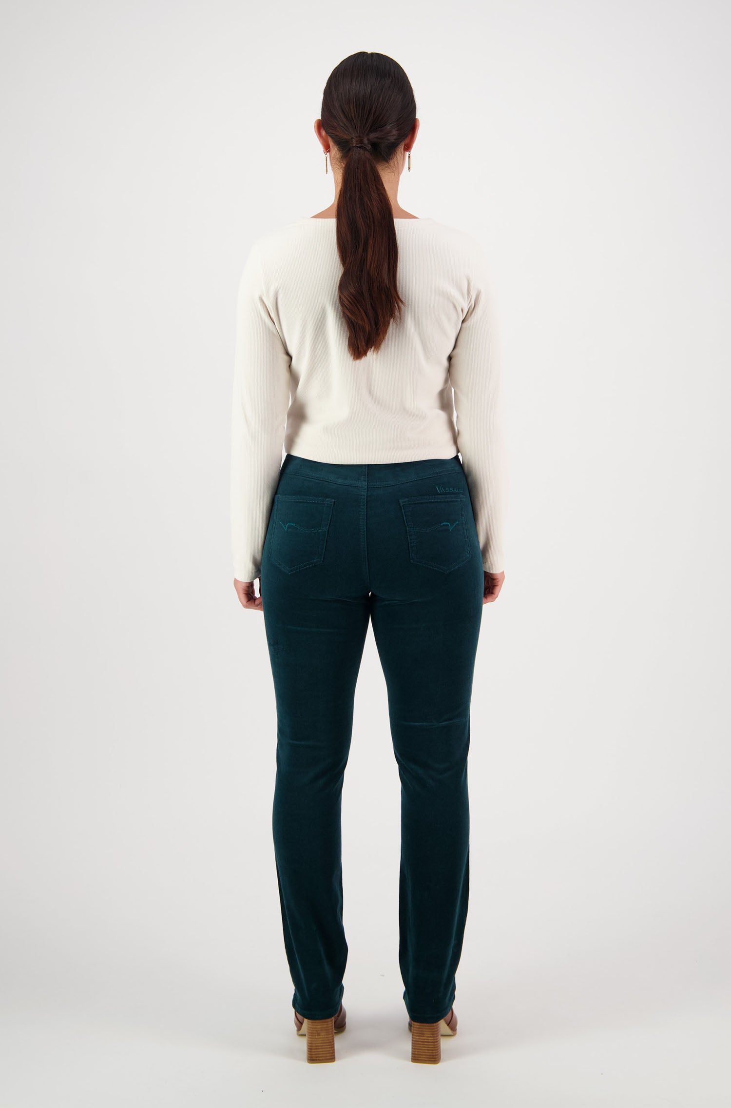 VASSALLI SLIM LEG FULL LENGTH PINWALE CORD PULL ON PEACOCK