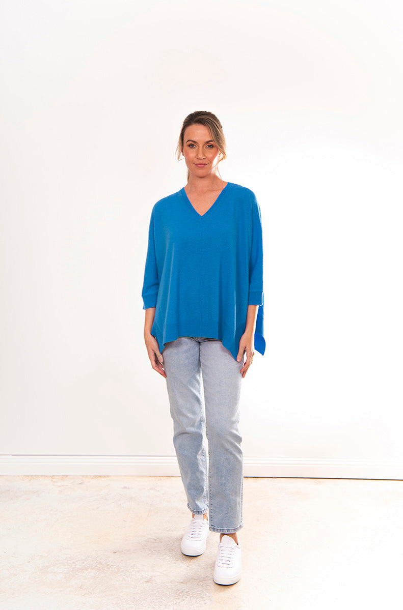 BRIDGE & LORD MERINO CASHMERE OVERSIZED BOXY PULLOVER ELECTRIC BLUE