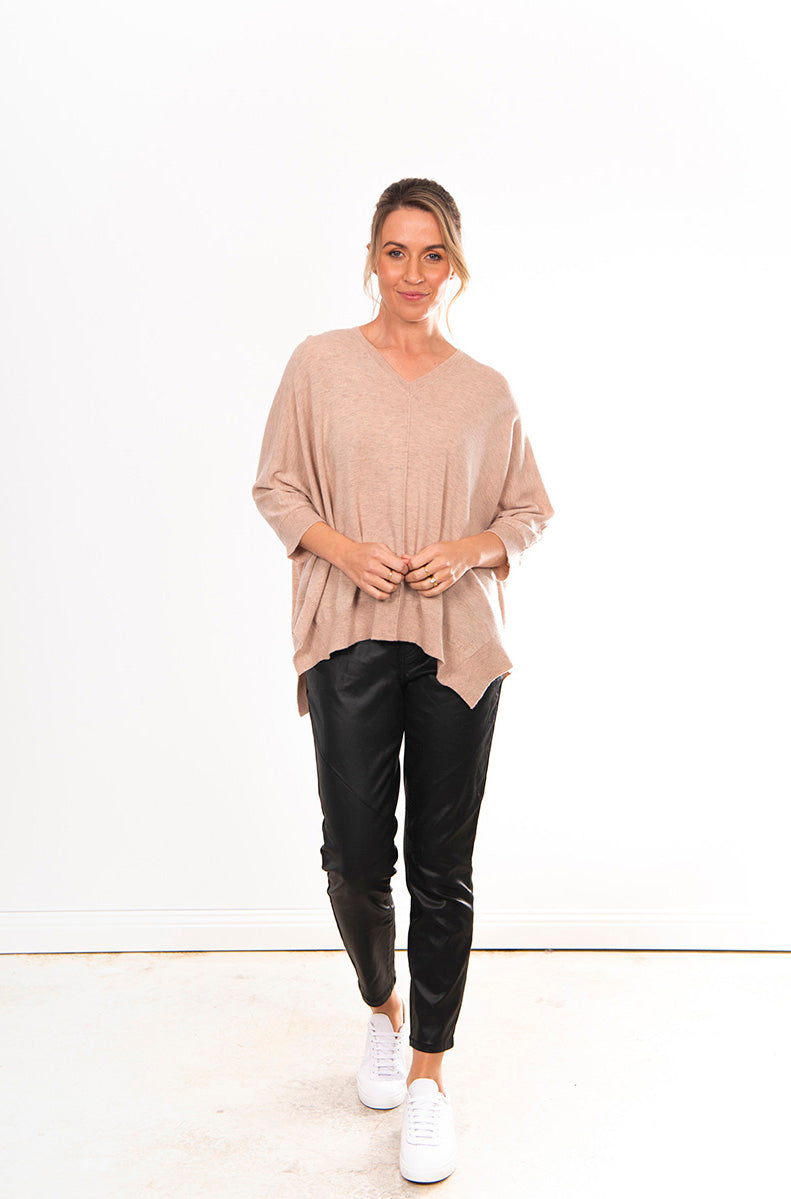 BRIDGE & LORD MERINO CASHMERE OVERSIZED BOXY PULLOVER STONE