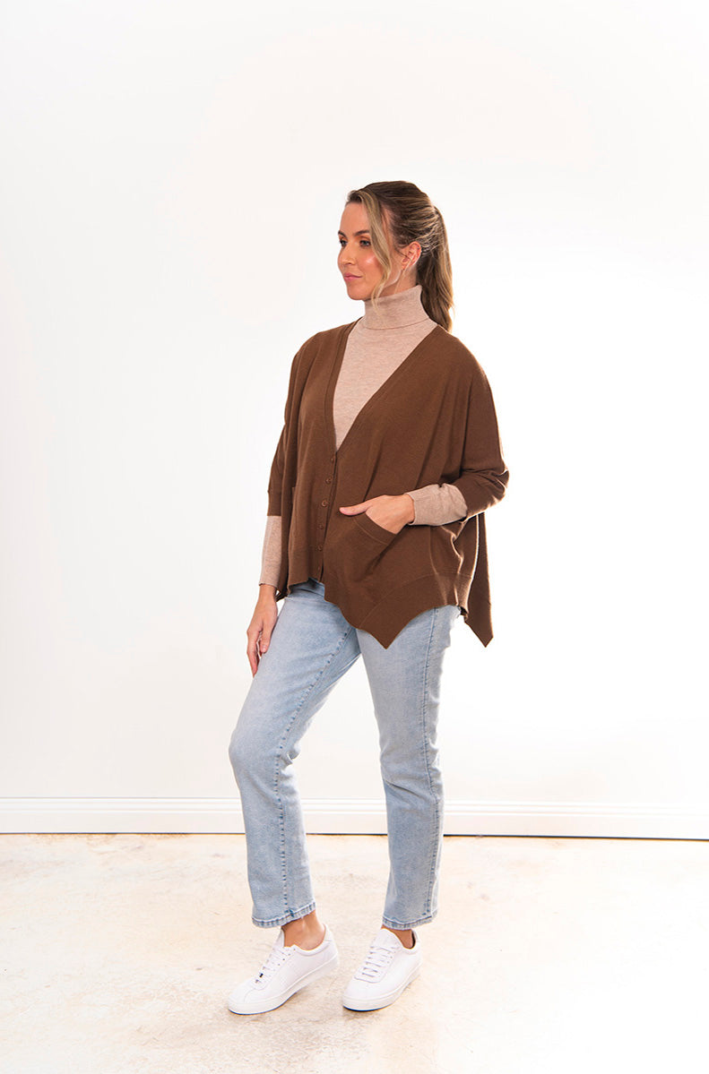 BRIDGE & LORD MERINO CASHMERE OVERSIZED BOXY CARDI NAVY