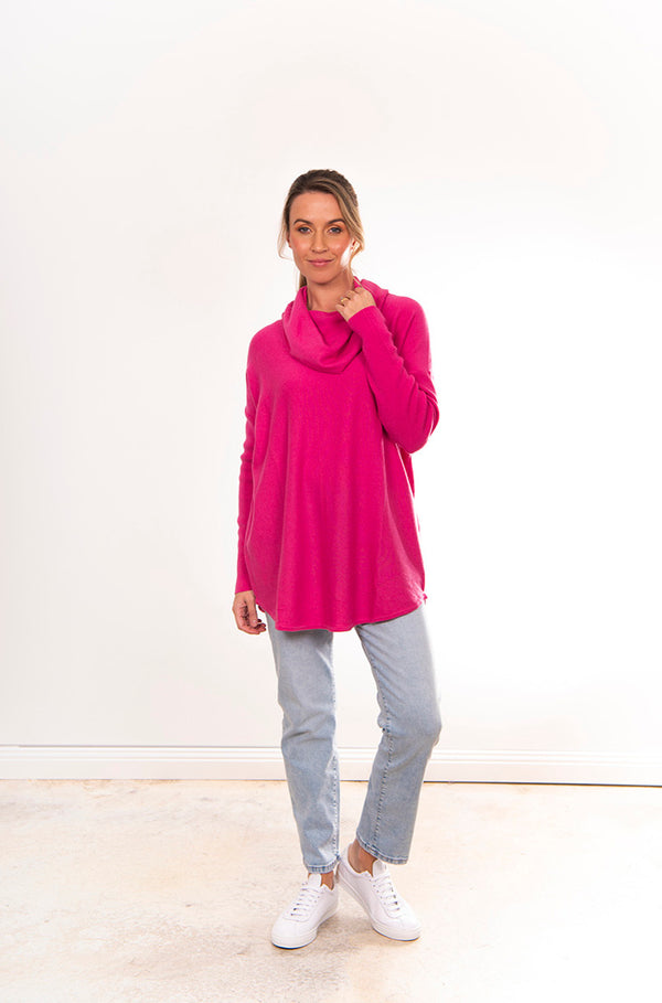 BRIDGE & LORD MERINO CASHMERE RELAXED COWL NECK CHATEAU ROSE