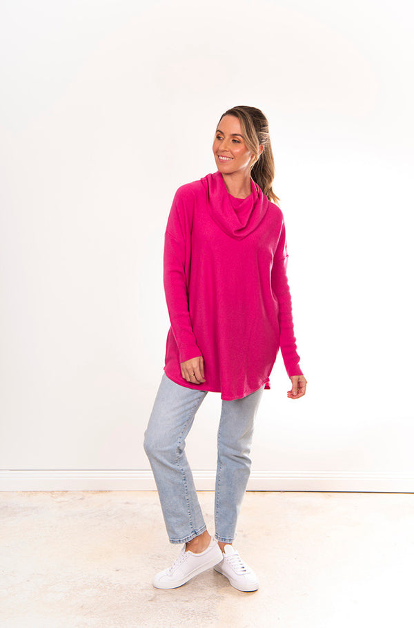BRIDGE & LORD MERINO CASHMERE RELAXED COWL NECK CHATEAU ROSE