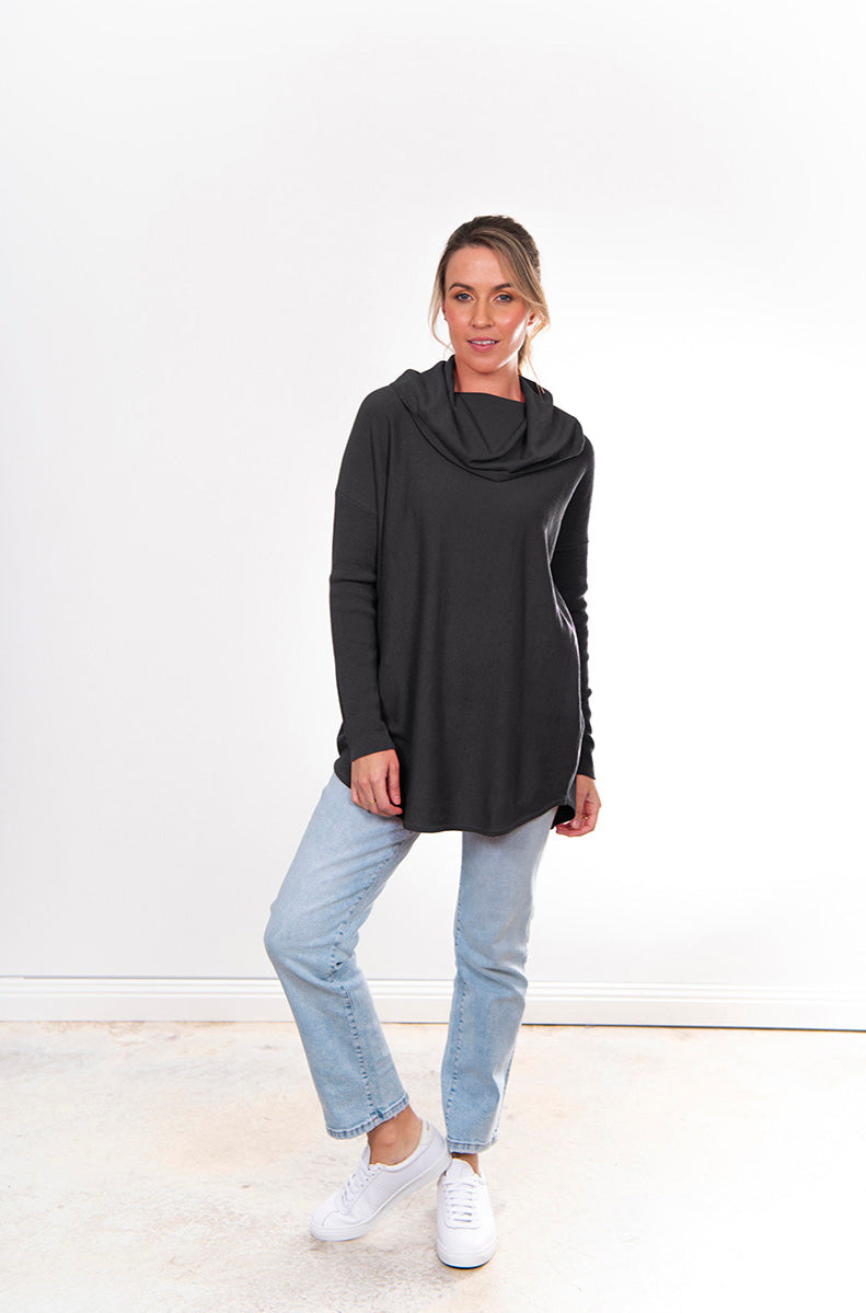 BRIDGE & LORD MERINO CASHMERE RELAXED COWL NECK COAL