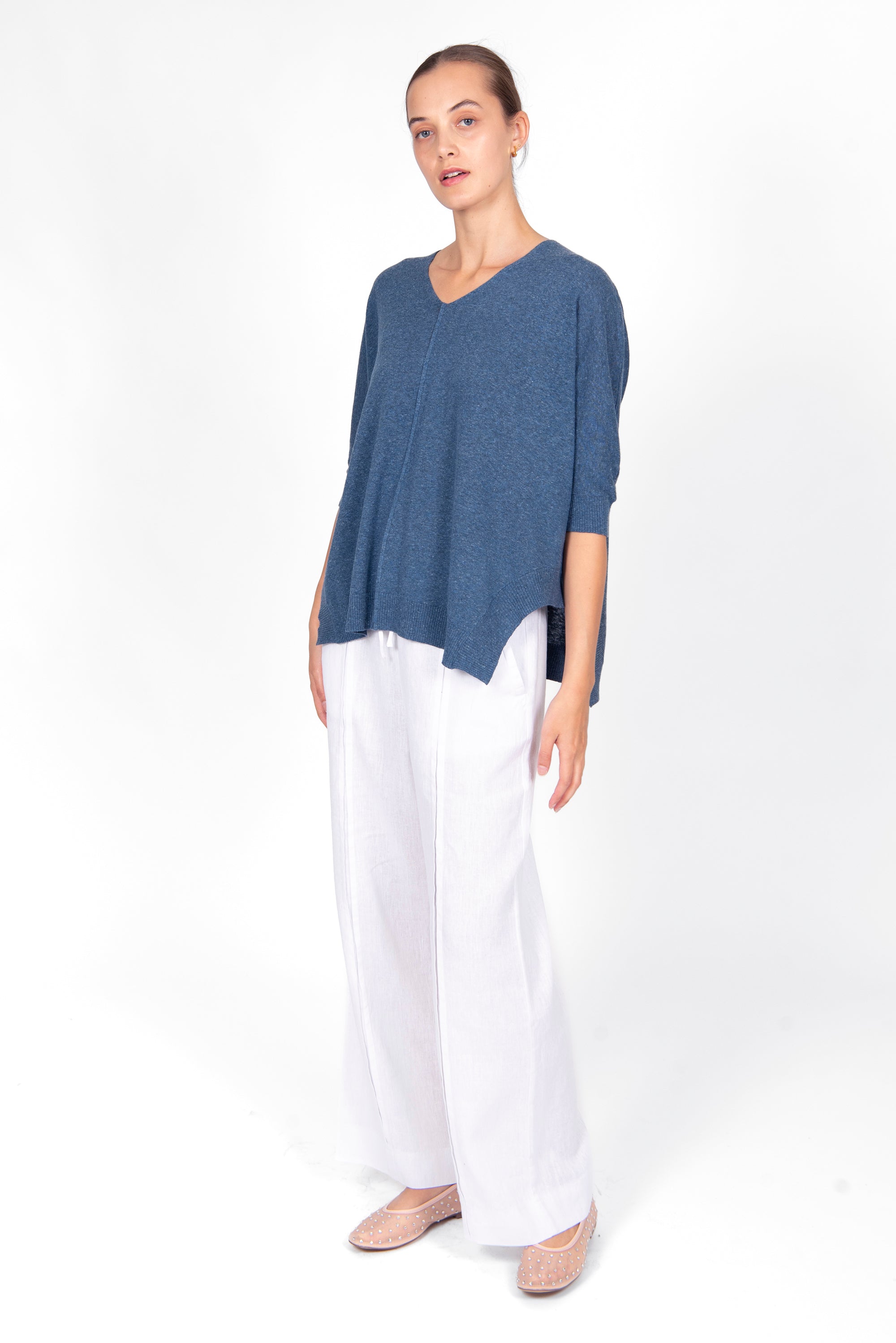 BRIDGE & LORD LINEN COTTON OVERSIZED BOXY PULLOVER DENIM
