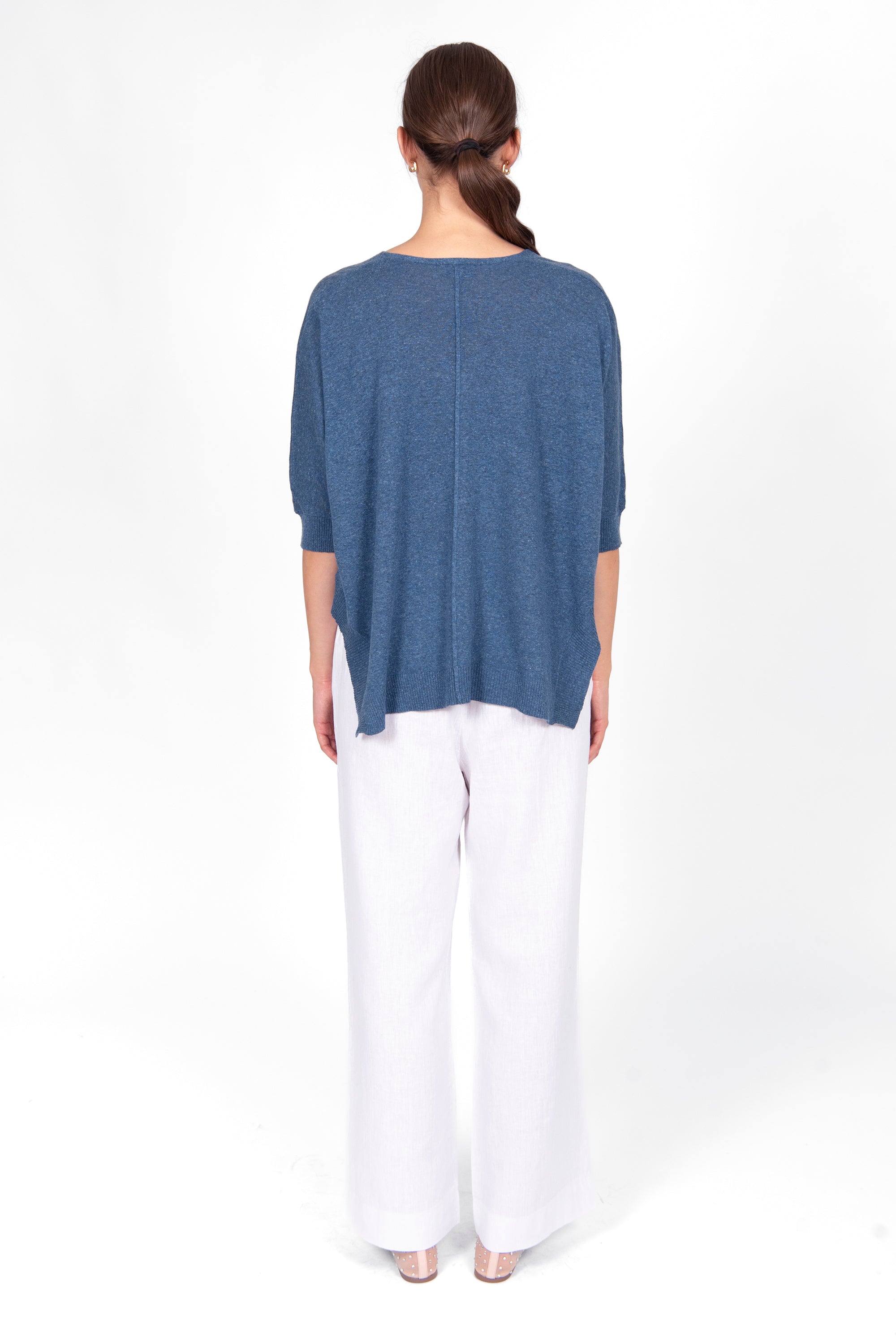 BRIDGE & LORD LINEN COTTON OVERSIZED BOXY PULLOVER DENIM