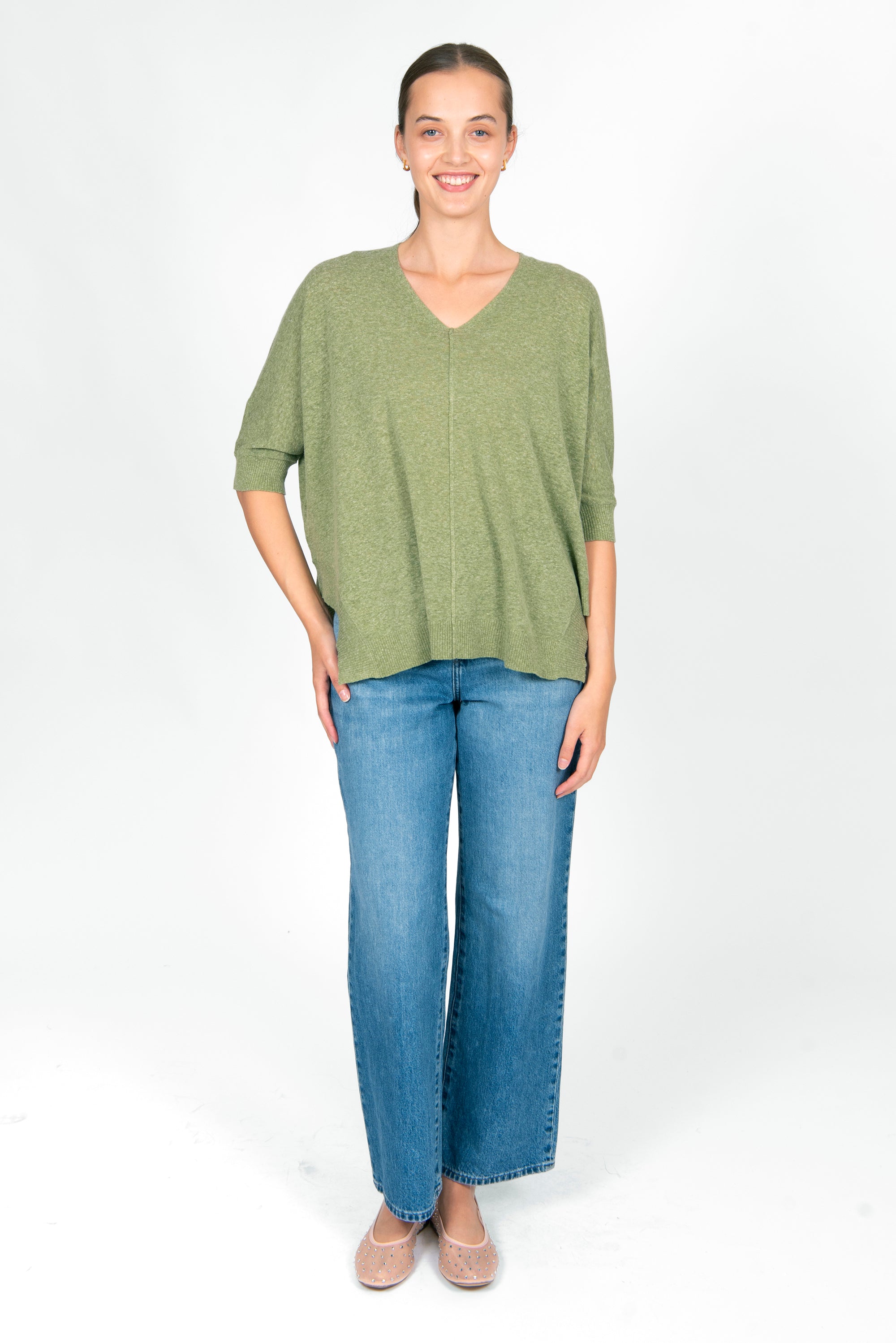 BRIDGE & LORD LINEN COTTON OVERSIZED BOXY PULLOVER SAGE GREEN