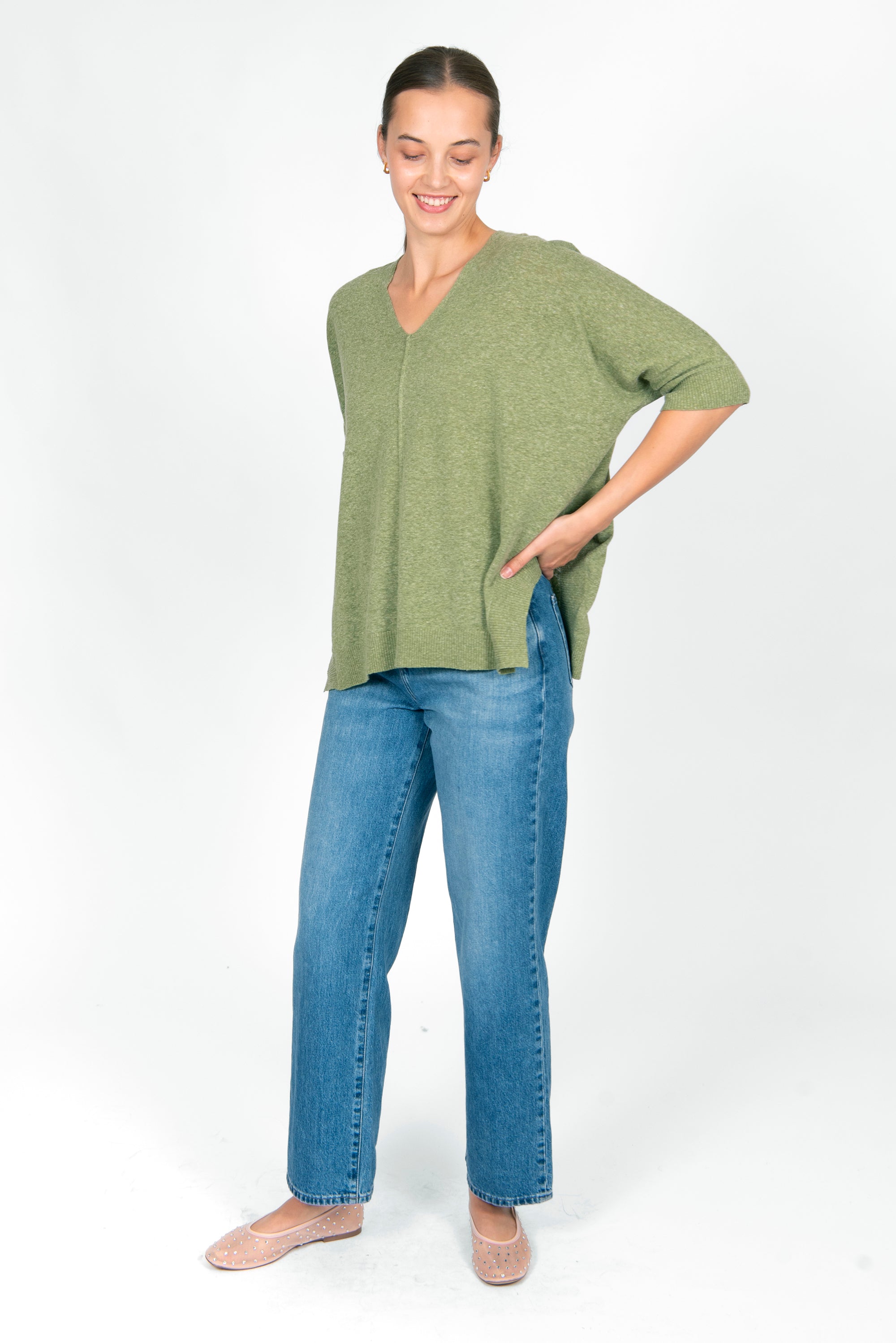 BRIDGE & LORD LINEN COTTON OVERSIZED BOXY PULLOVER SAGE GREEN
