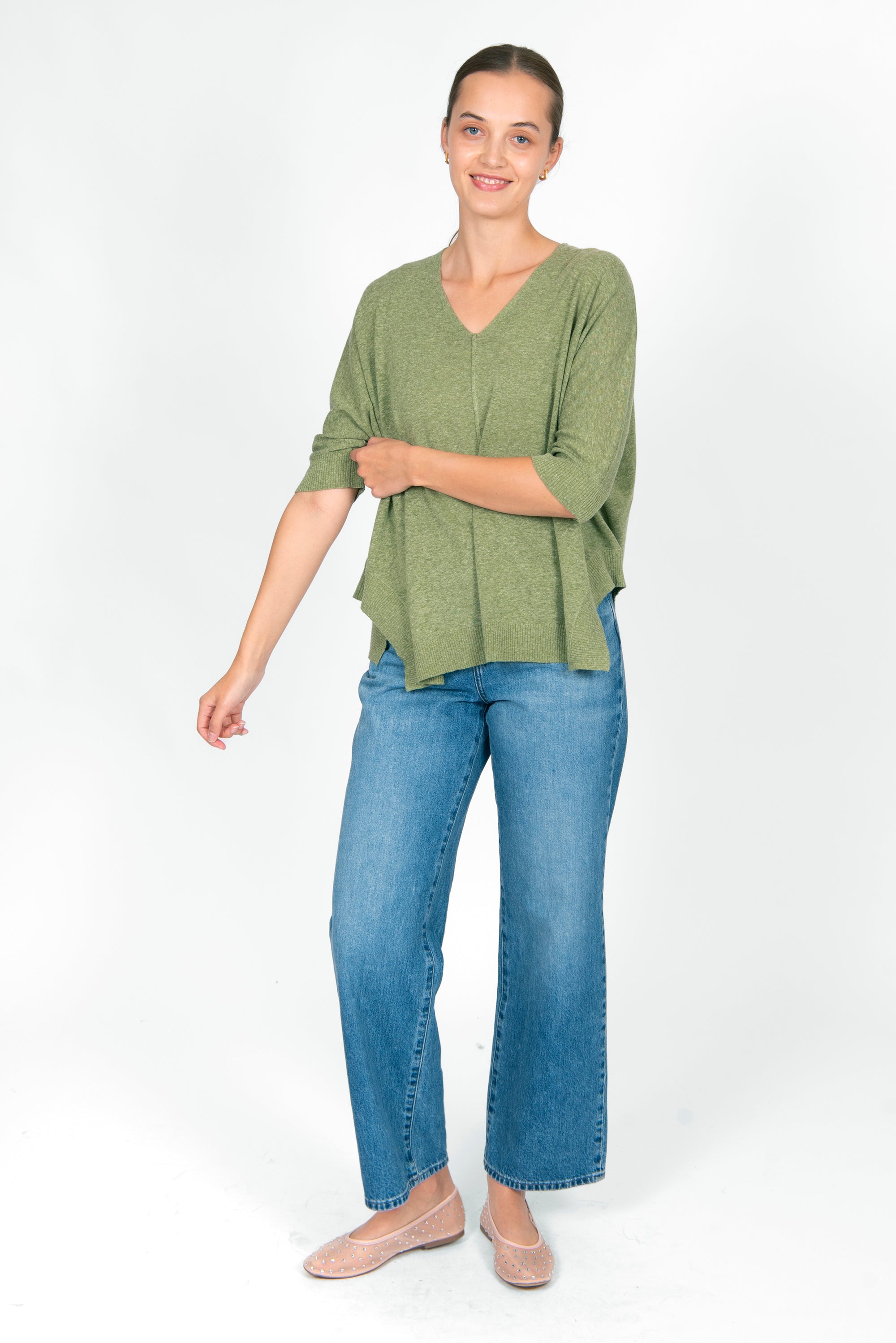 BRIDGE & LORD LINEN COTTON OVERSIZED BOXY PULLOVER SAGE GREEN