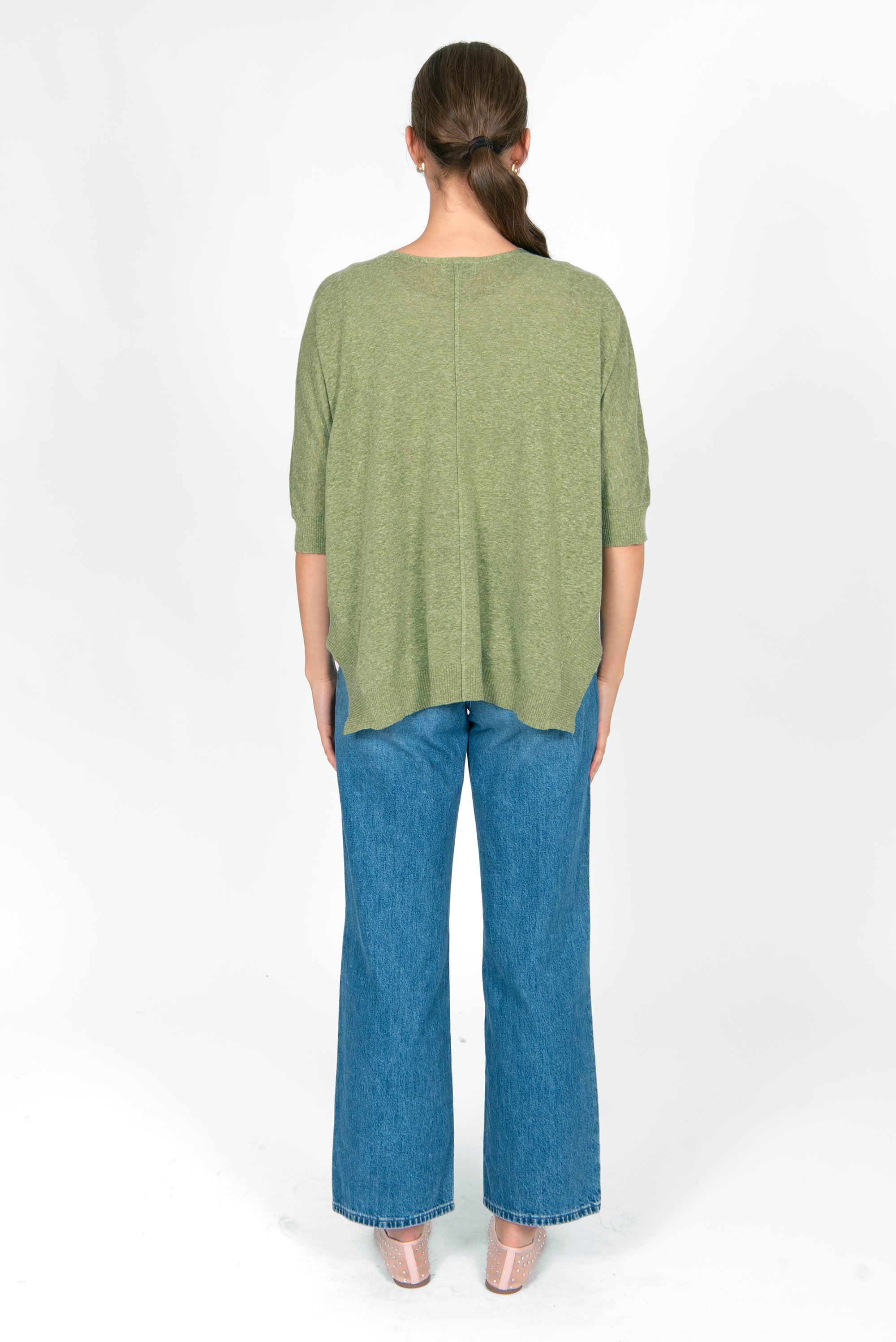 BRIDGE & LORD LINEN COTTON OVERSIZED BOXY PULLOVER SAGE GREEN