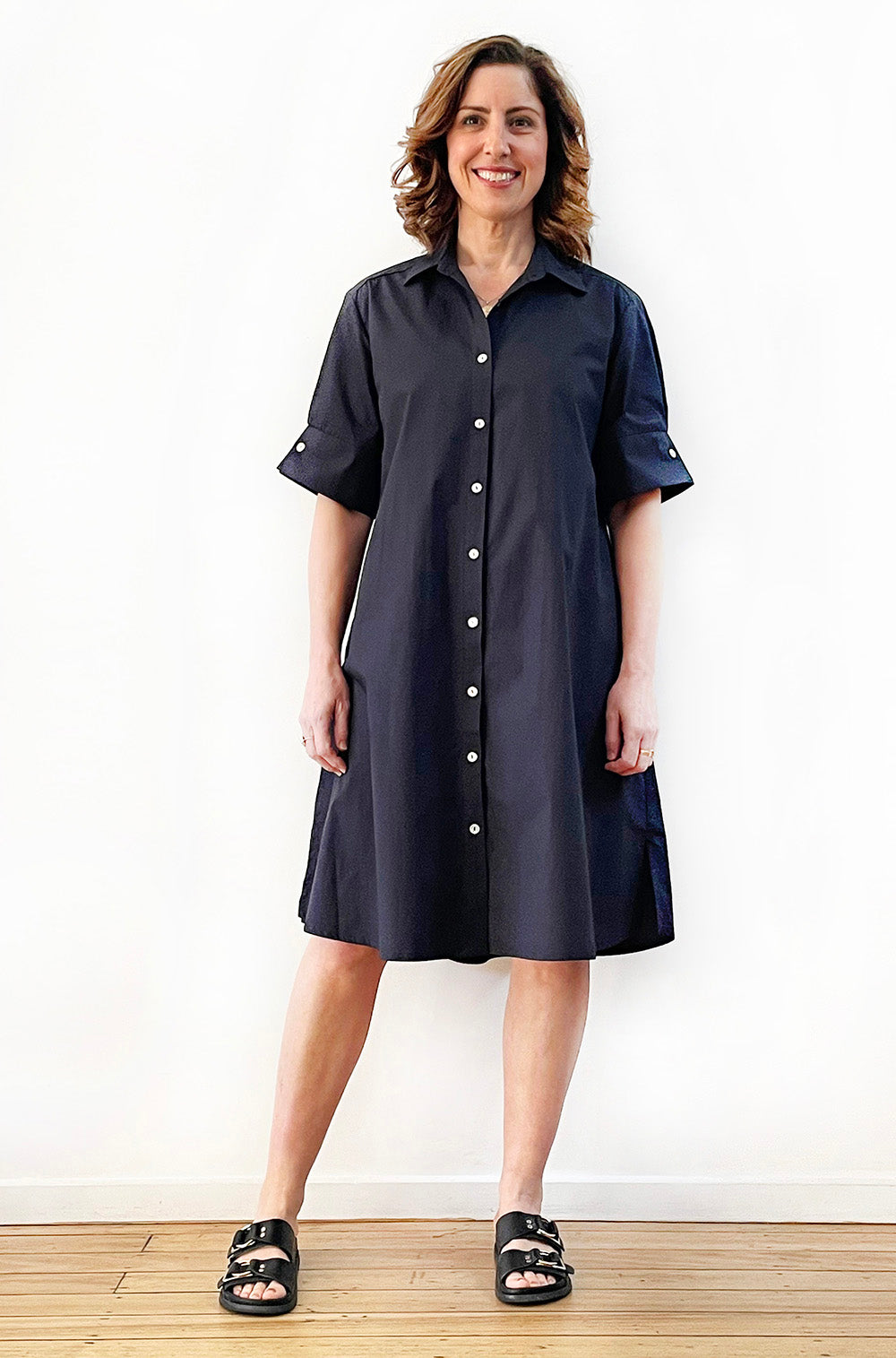 COTTON SHORT SLEEVE SHIRT DRESS BLACK