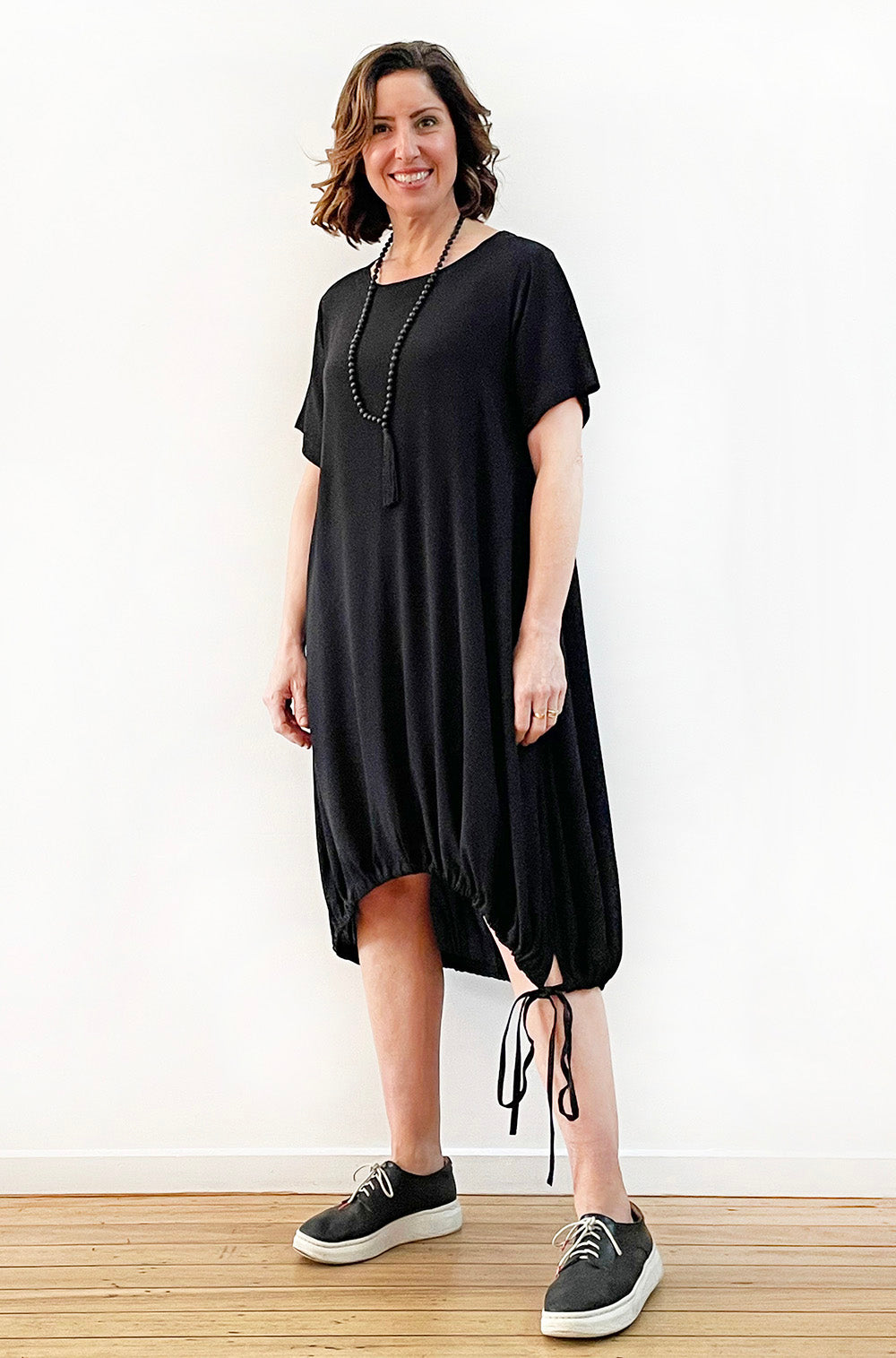VISCOSE TIE HEM HI LO DRESS BLACK
