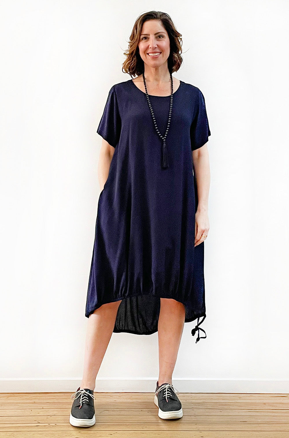 VISCOSE TIE HEM HI LO DRESS NAVY