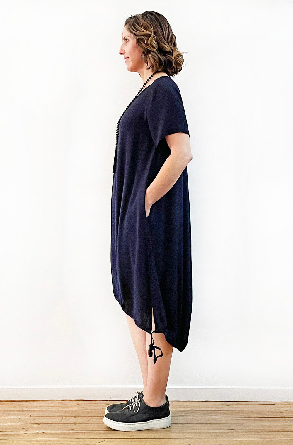 VISCOSE TIE HEM HI LO DRESS NAVY