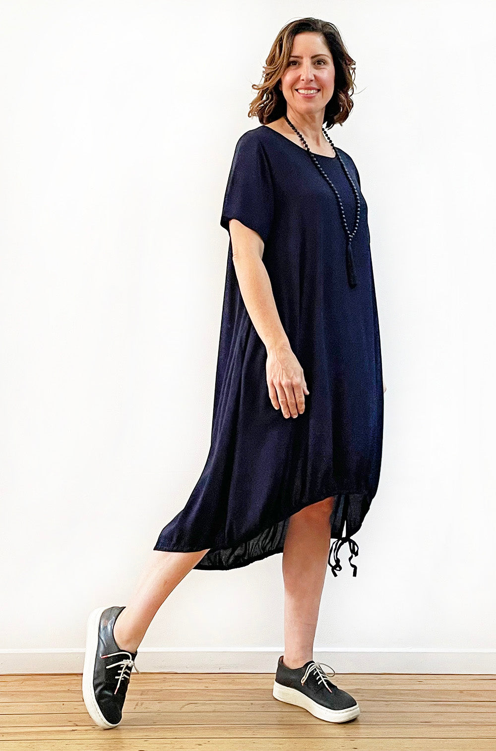 VISCOSE TIE HEM HI LO DRESS NAVY