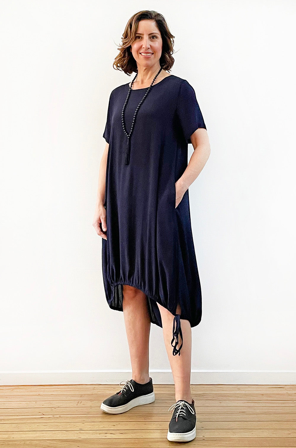 VISCOSE TIE HEM HI LO DRESS NAVY