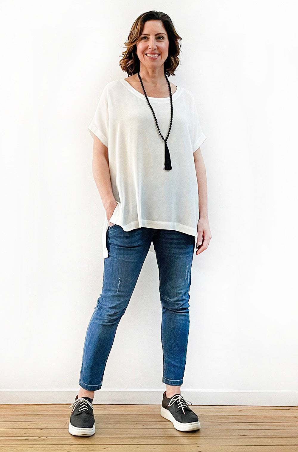 VISCOSE WOVEN TEE IVORY