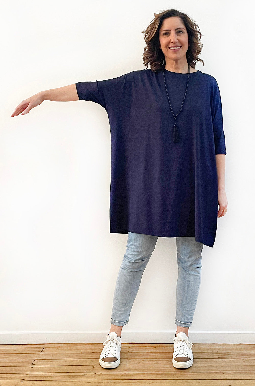 BAMBOO SHORT SLEEVE BOX TUNIC NAVY
