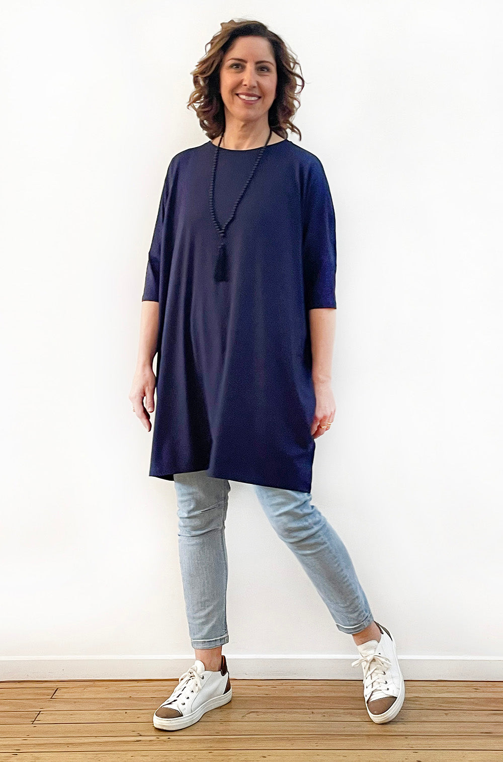 BAMBOO SHORT SLEEVE BOX TUNIC NAVY