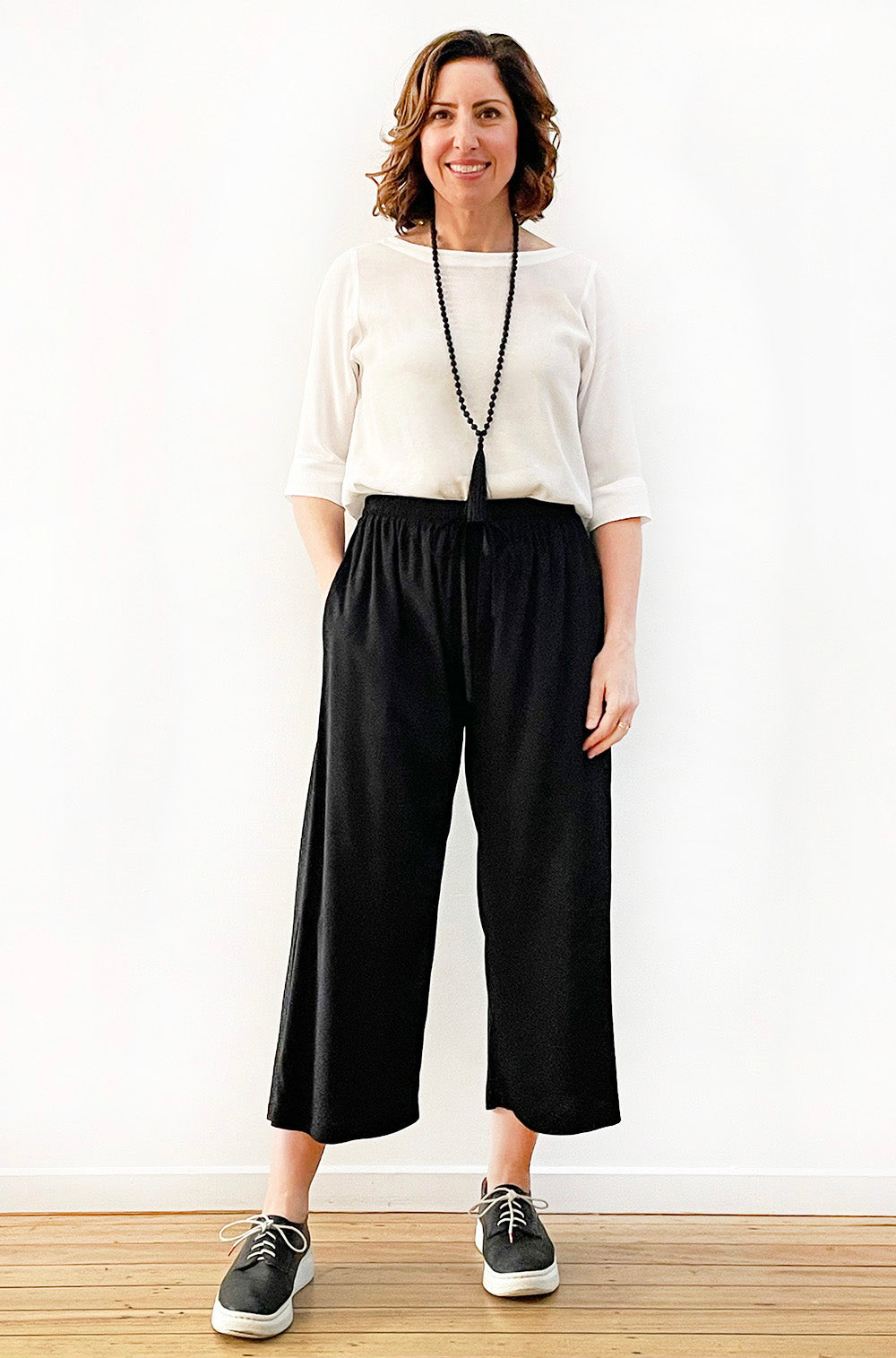 VISCOSE CROPPED WIDE LEG PANT BLACK