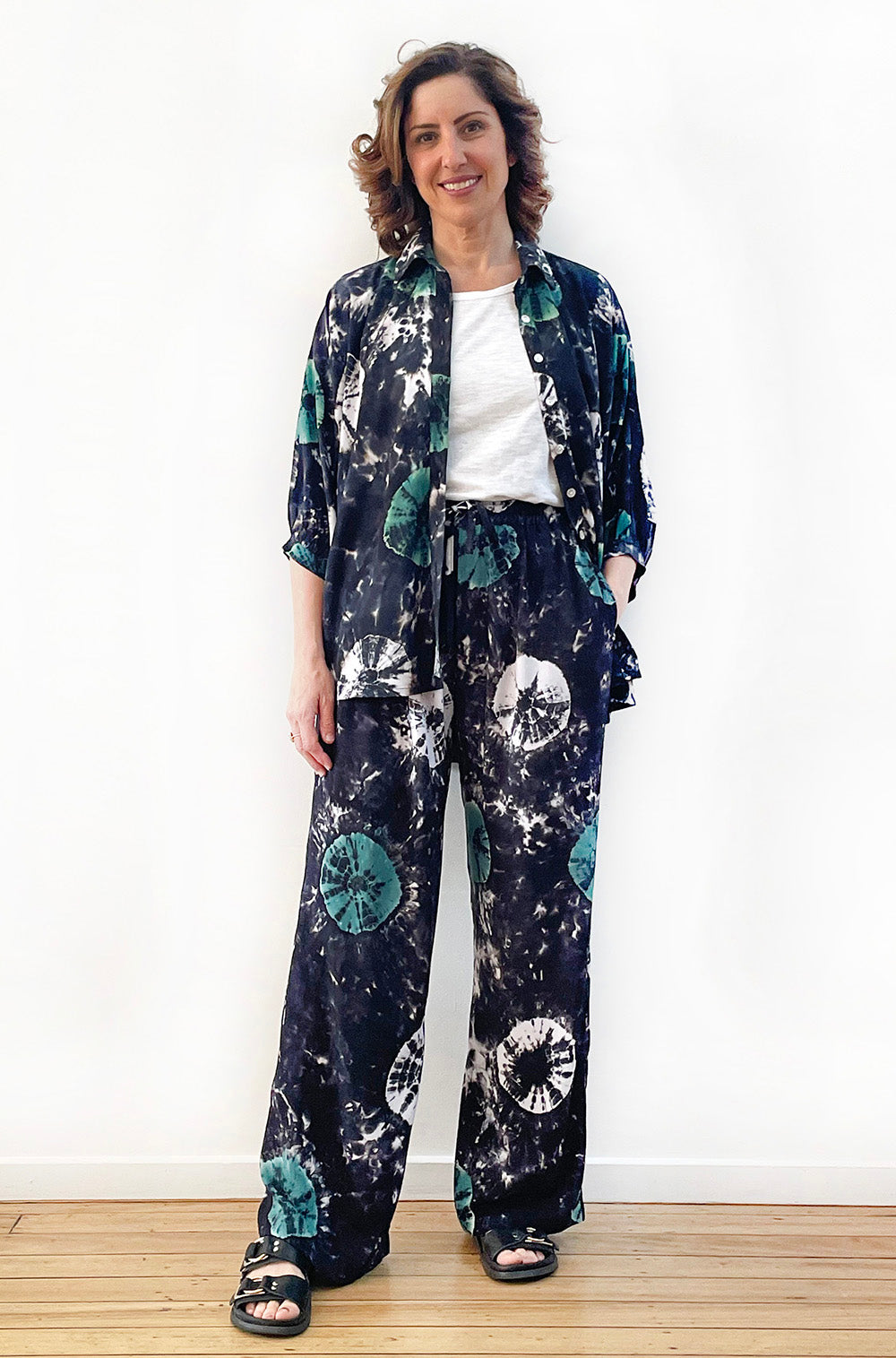 HAND DYED FULL LENGTH WIDE LEG PANT JADE