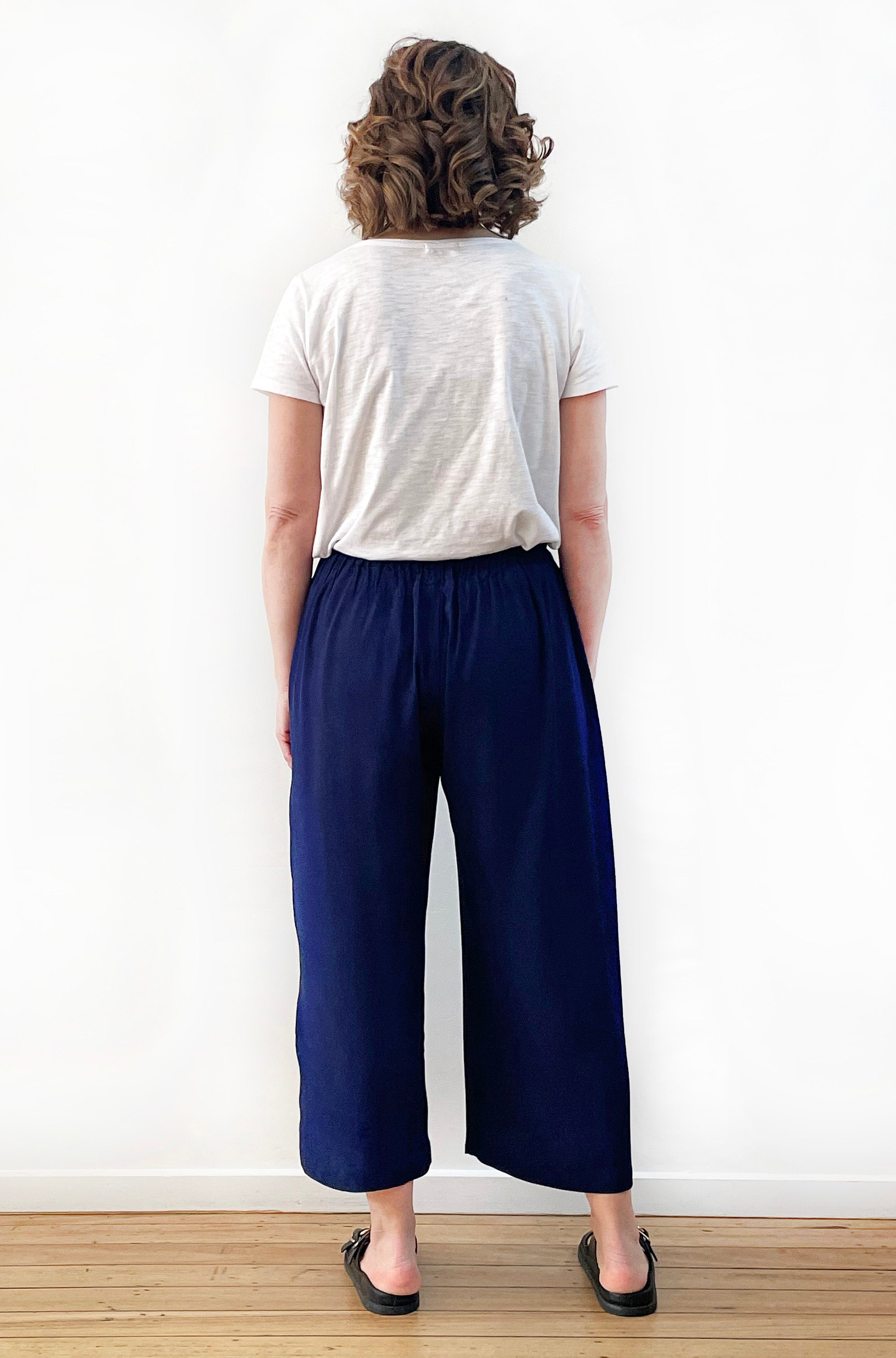 VISCOSE CROPPED WIDE LEG PANT NAVY