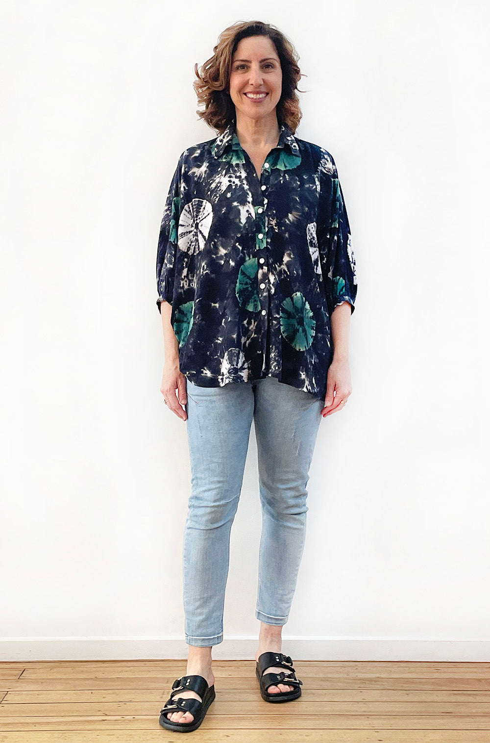 HAND DYED OVERSIZED BATWING SHIRT JADE