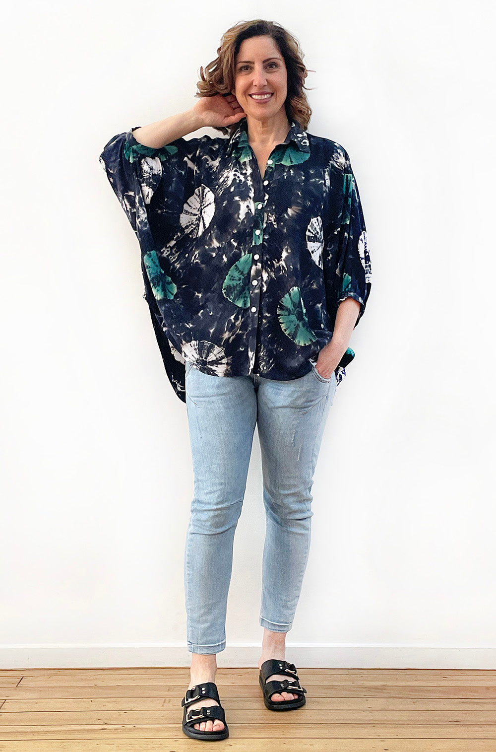 HAND DYED OVERSIZED BATWING SHIRT JADE