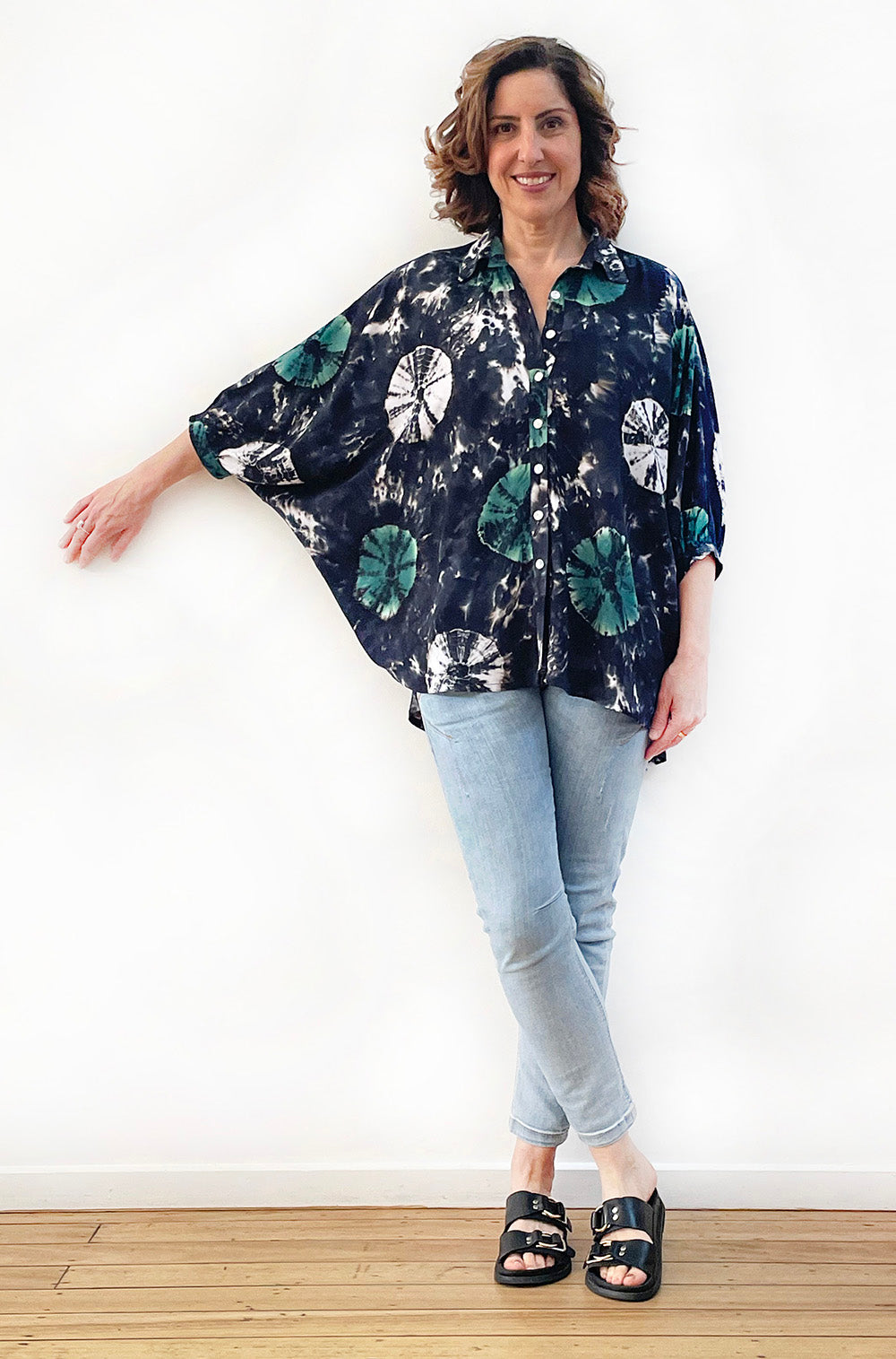 HAND DYED OVERSIZED BATWING SHIRT JADE