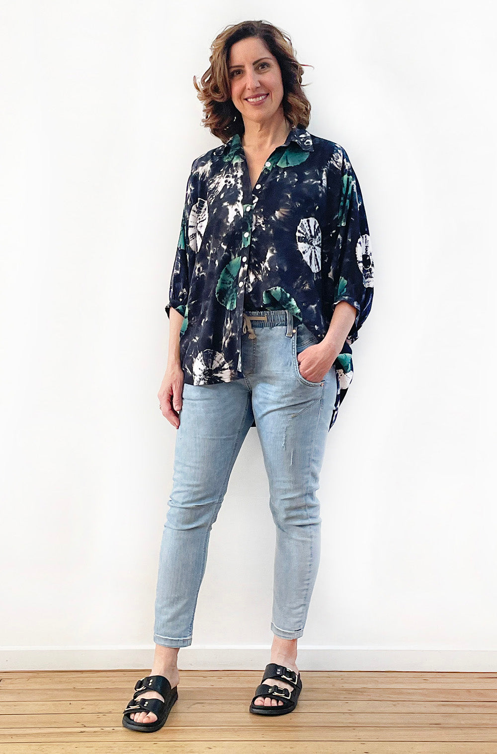 HAND DYED OVERSIZED BATWING SHIRT JADE
