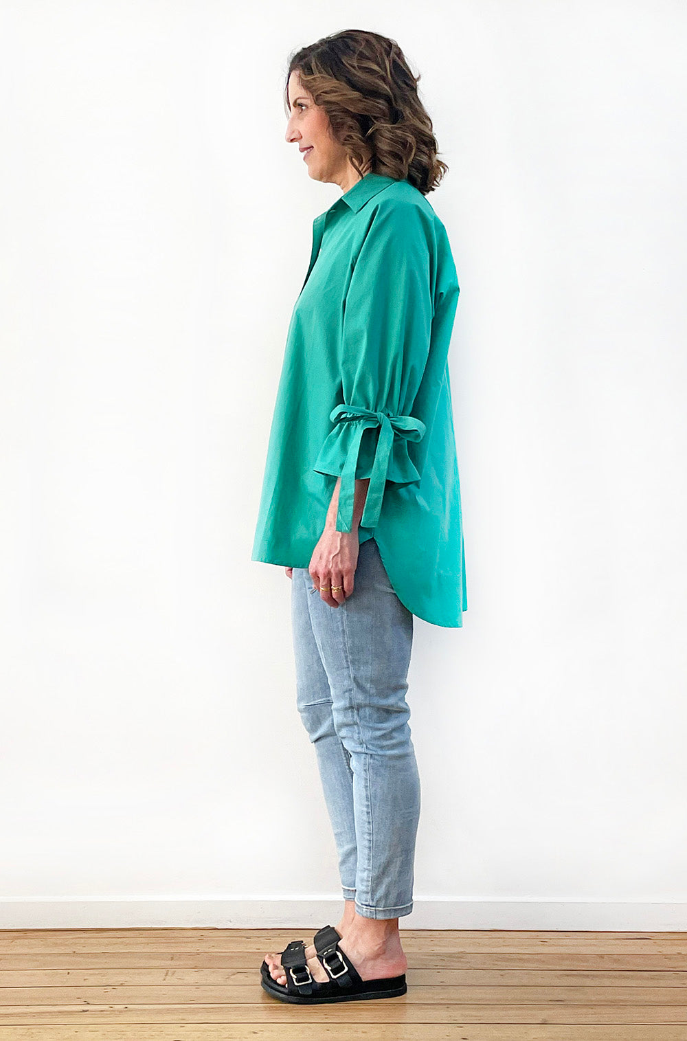 COTTON TIE SLEEVE RAGLAN SHIRT JADE GREEN