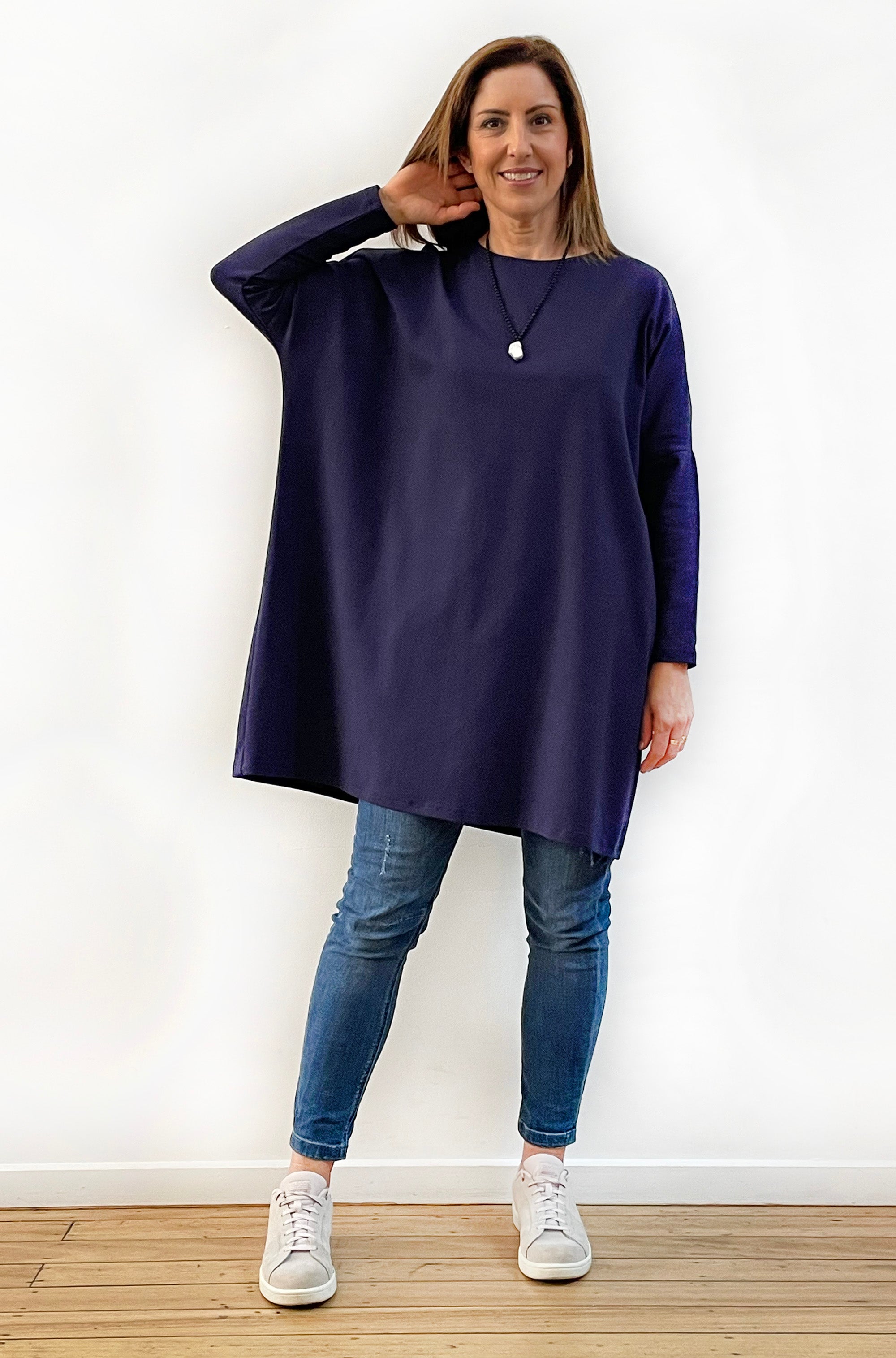 BAMBOO/ORGANIC COTTON BOX TUNIC NAVY