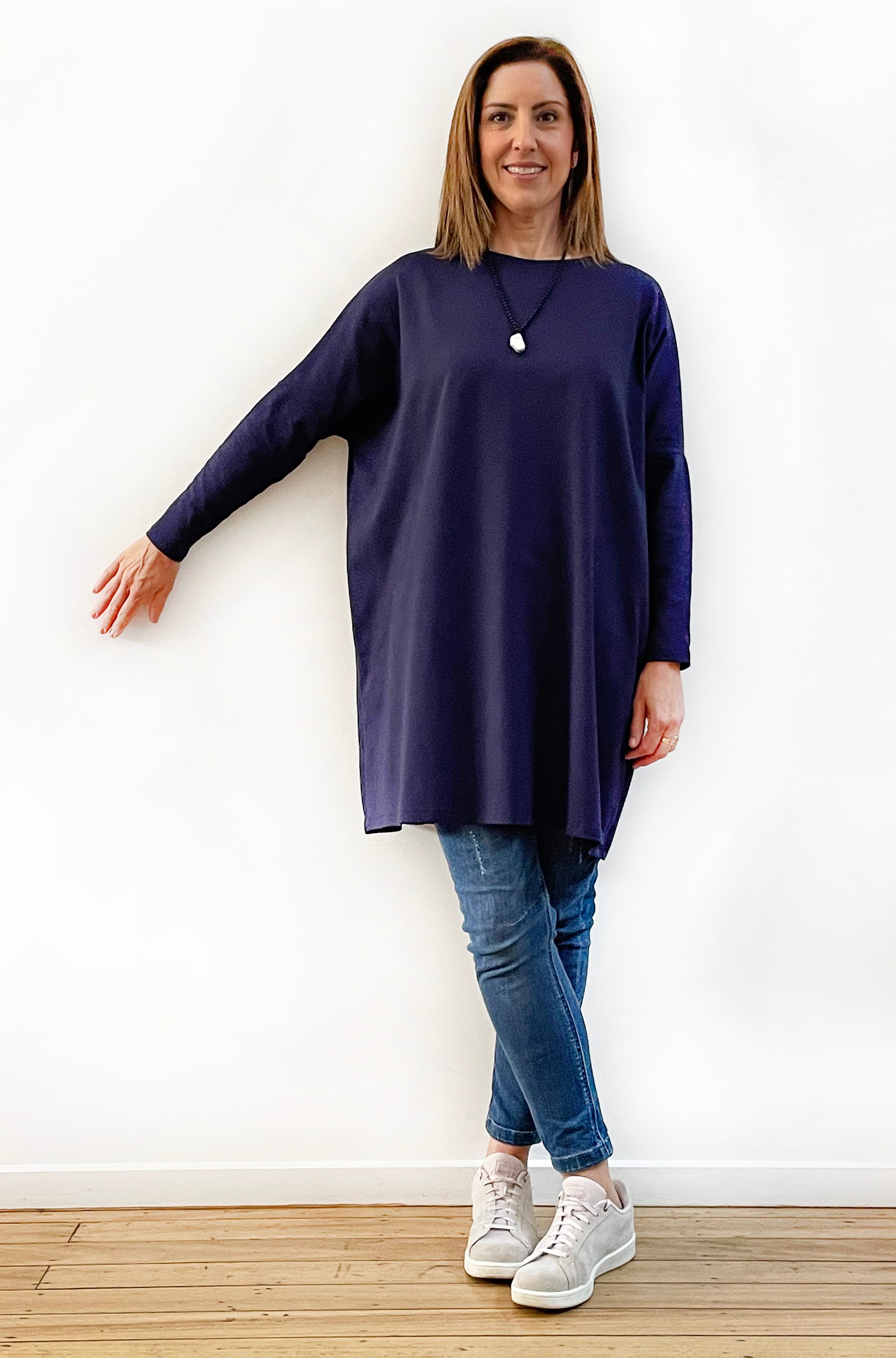 BAMBOO/ORGANIC COTTON BOX TUNIC NAVY