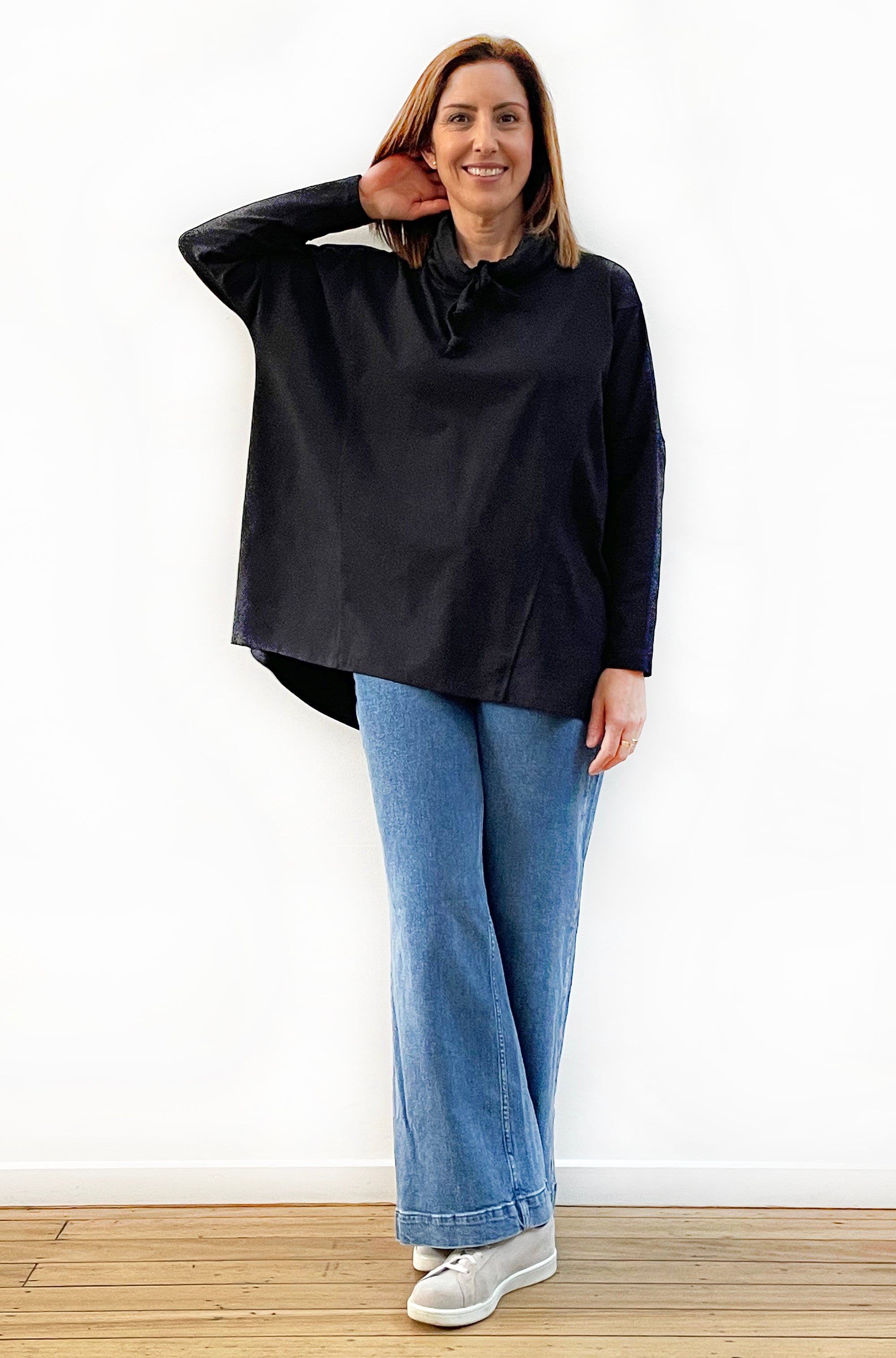 BAMBOO/ORGANIC COTTON COWL NECK TOP BLACK