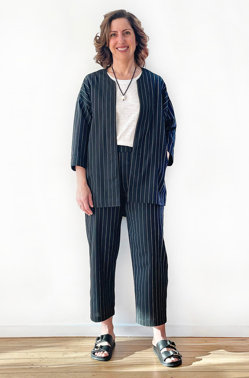 COTTON EASY JACKET BLACK PINSTRIPE
