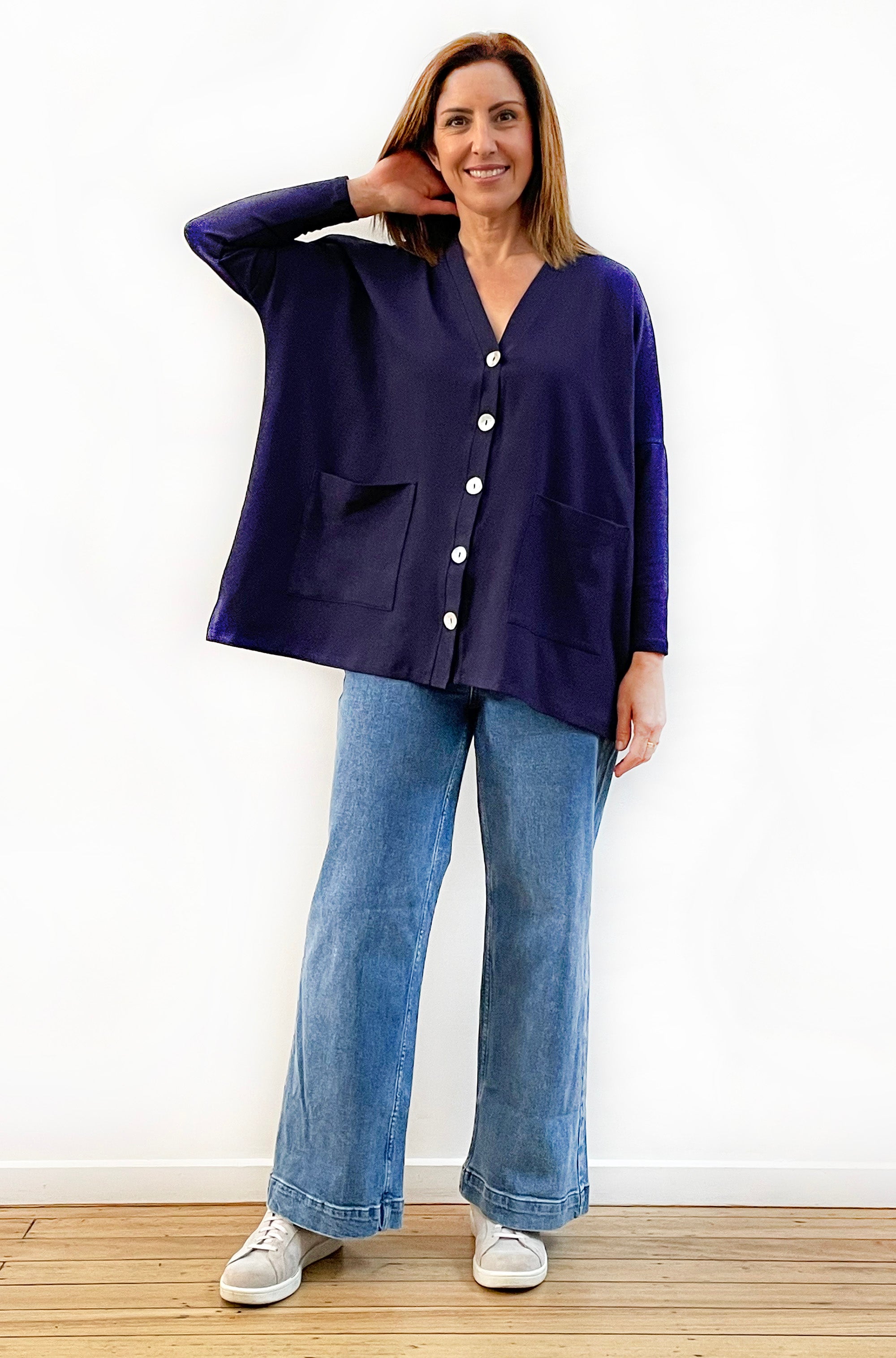 BAMBOO/ORGANIC COTTON BUTTON THRU CARDI NAVY