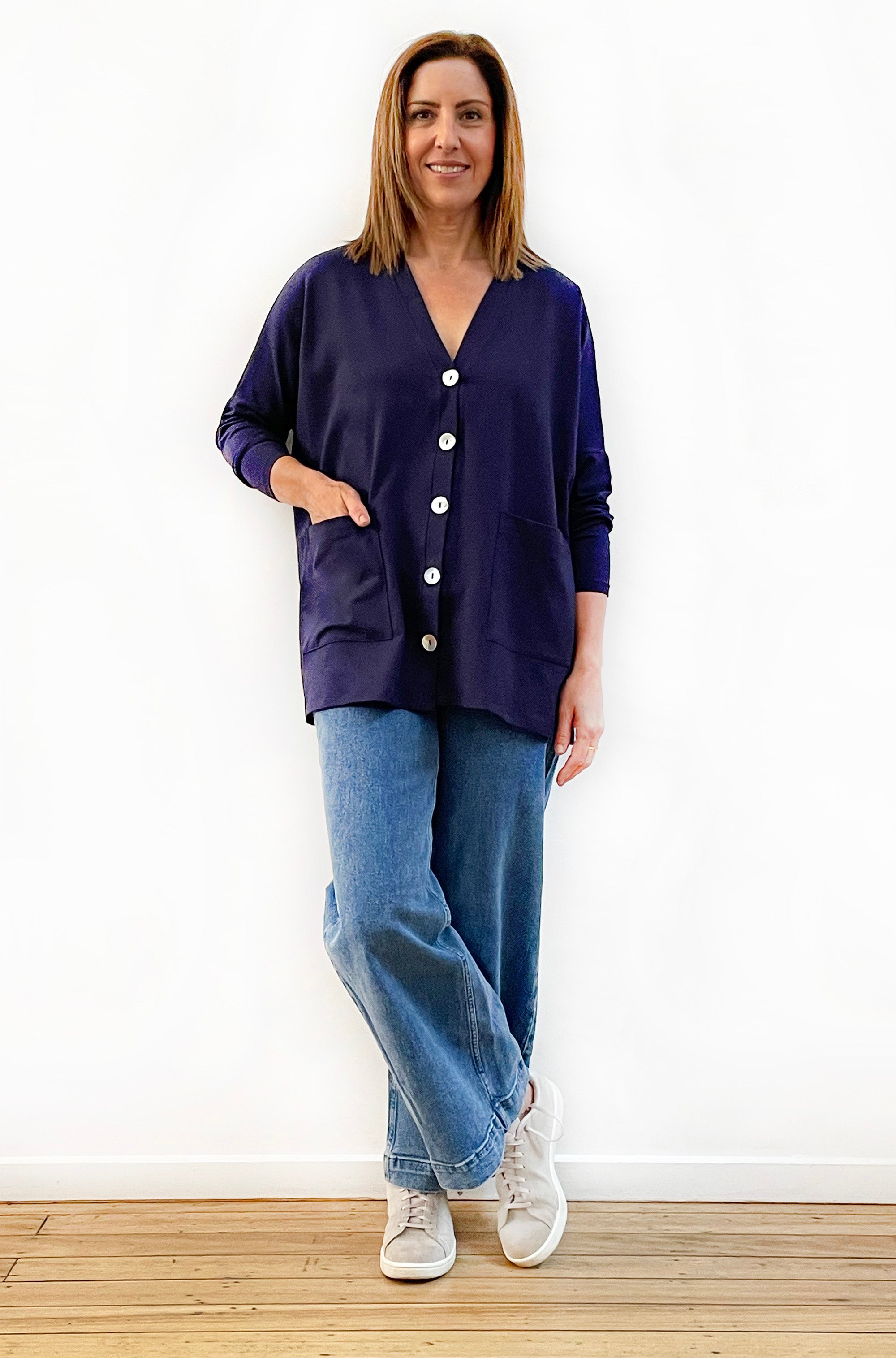 BAMBOO/ORGANIC COTTON BUTTON THRU CARDI NAVY