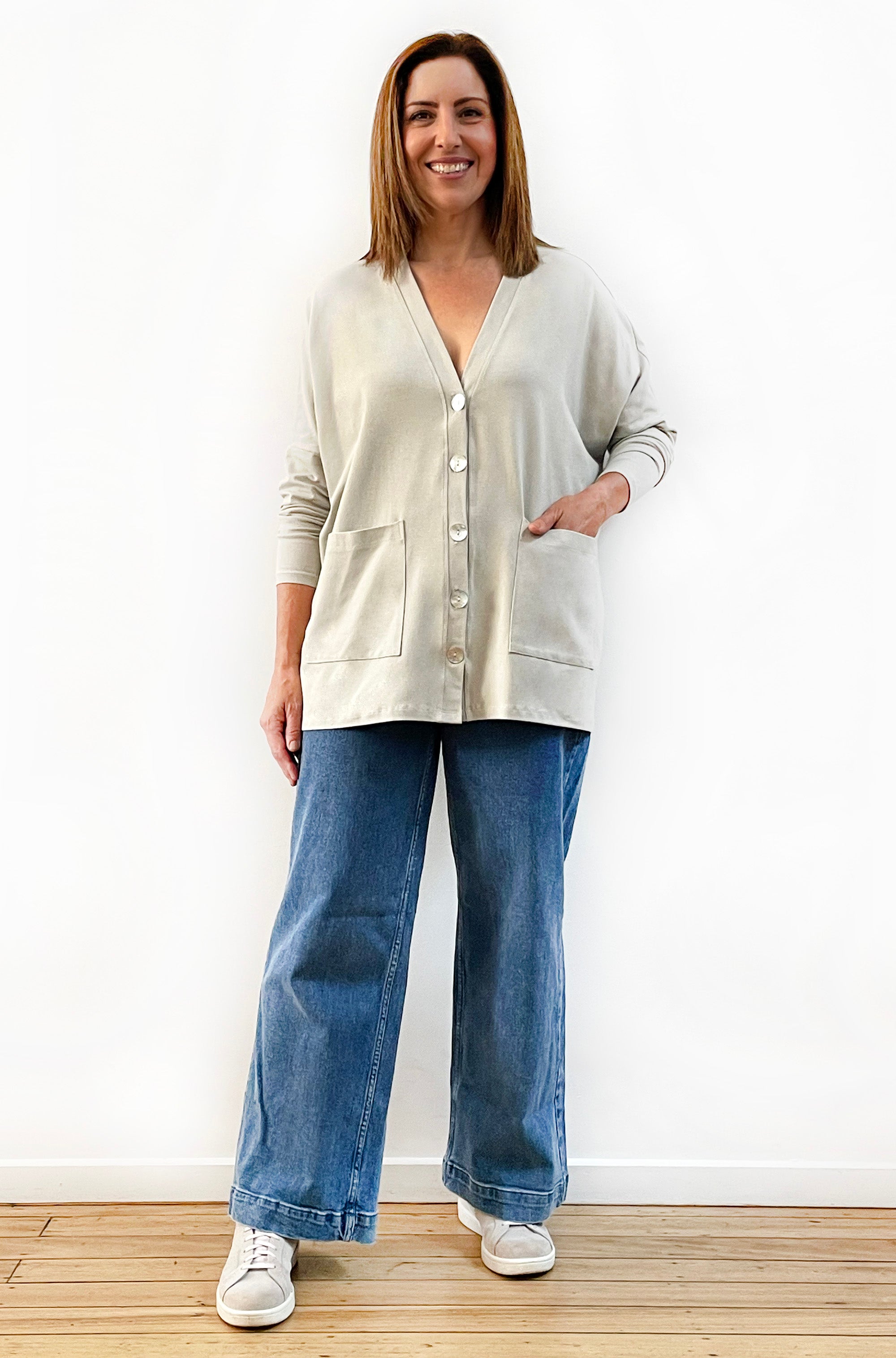 BAMBOO/ORGANIC COTTON BUTTON THRU CARDI CALICO