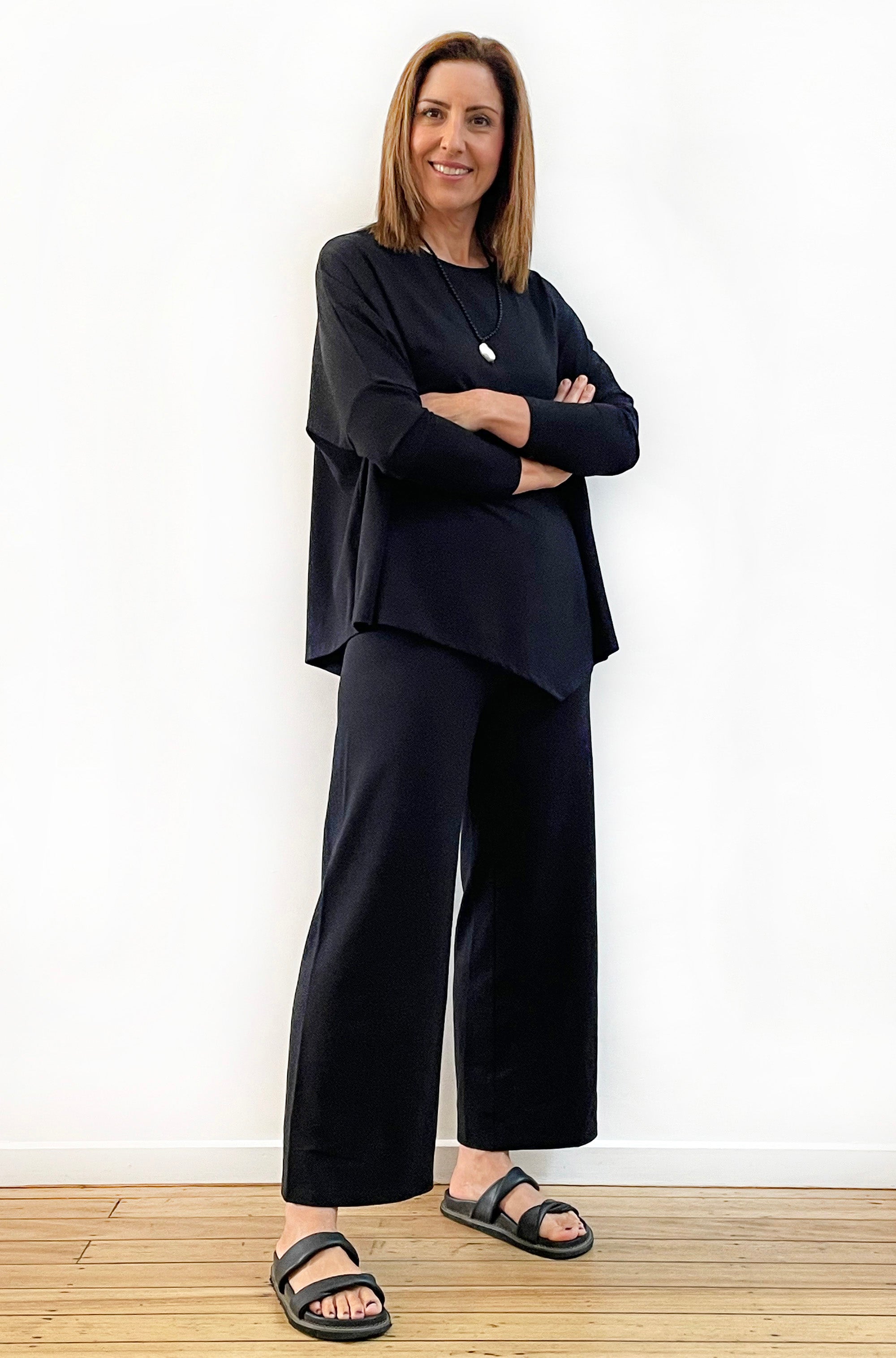BAMBOO/ORGANIC COTTON WIDE LEG PANT BLACK