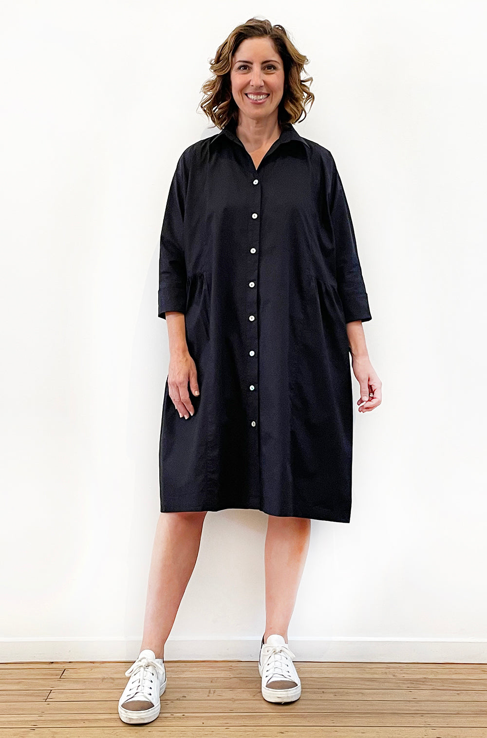 COTTON MAYGAR SLEEVE GATHERED DRESS BLACK