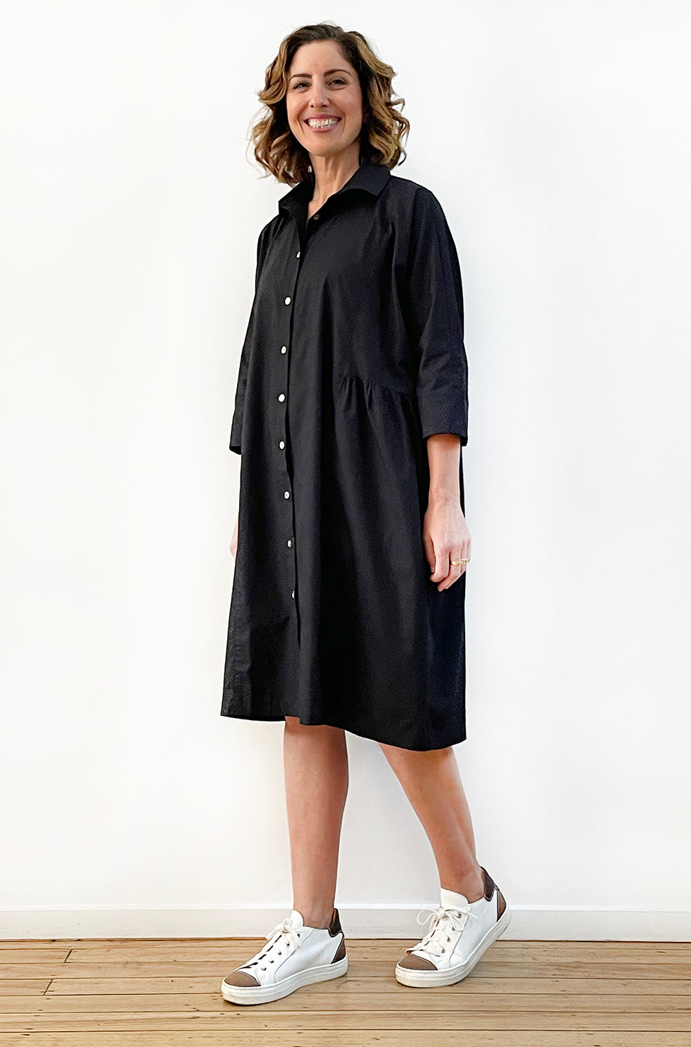 COTTON MAYGAR SLEEVE GATHERED DRESS BLACK