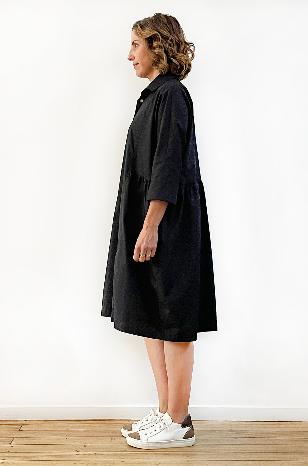 COTTON MAYGAR SLEEVE GATHERED DRESS BLACK