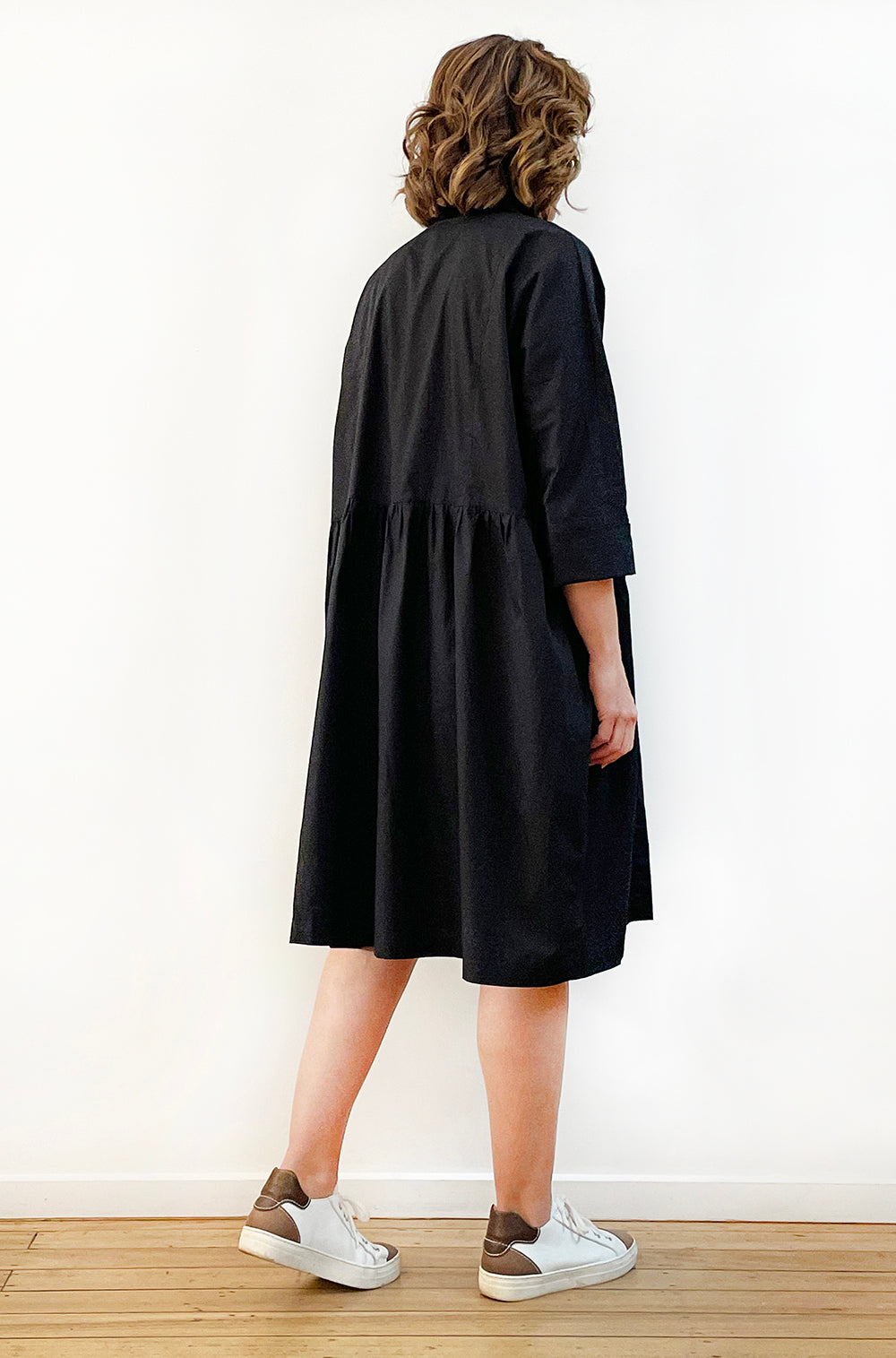 COTTON MAYGAR SLEEVE GATHERED DRESS BLACK