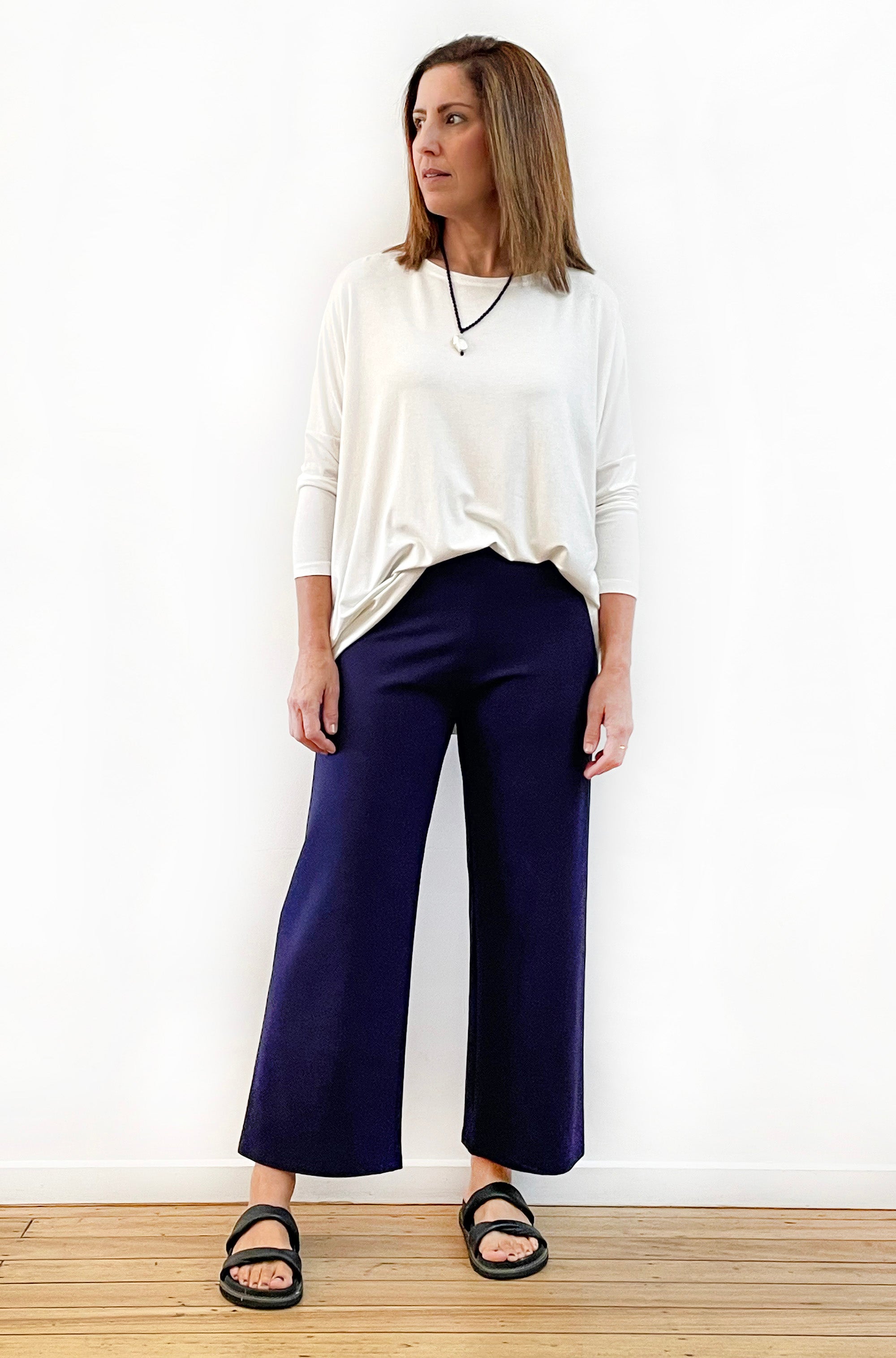 BAMBOO/ORGANIC COTTON WIDE LEG PANT NAVY