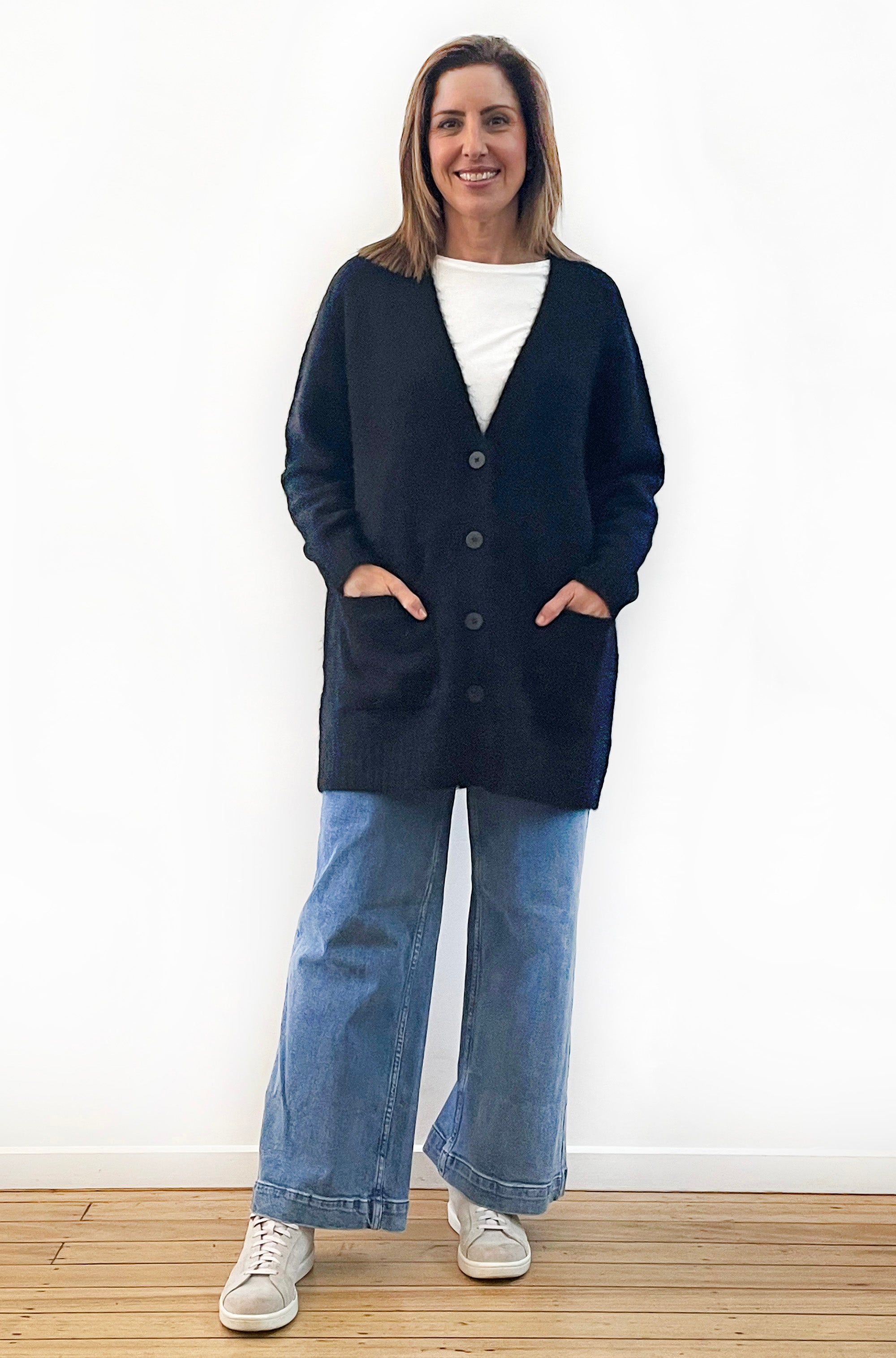 ALPACA/WOOL BLEND OVERSIZED CARDI BLACK