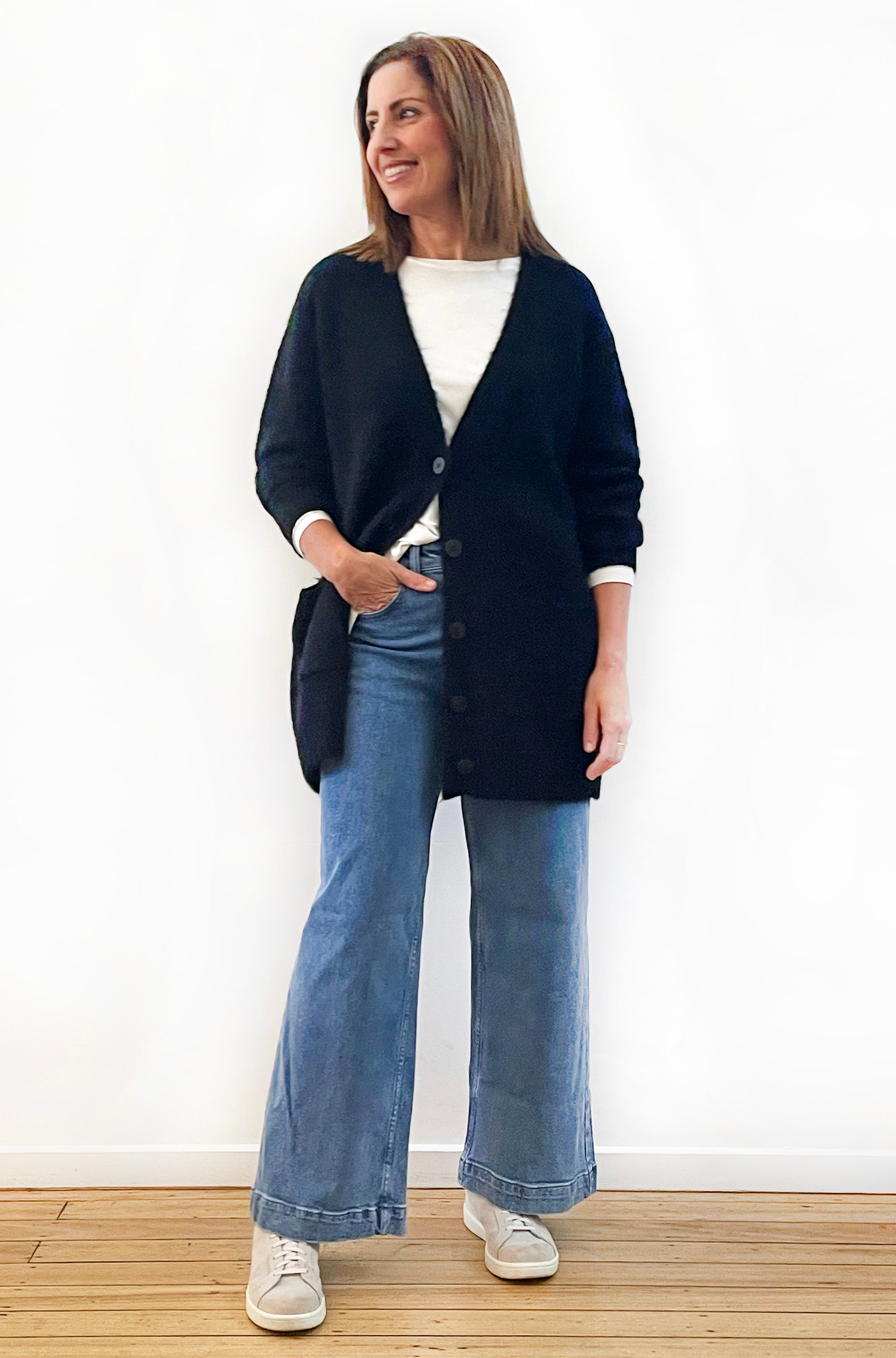 ALPACA/WOOL BLEND OVERSIZED CARDI BLACK