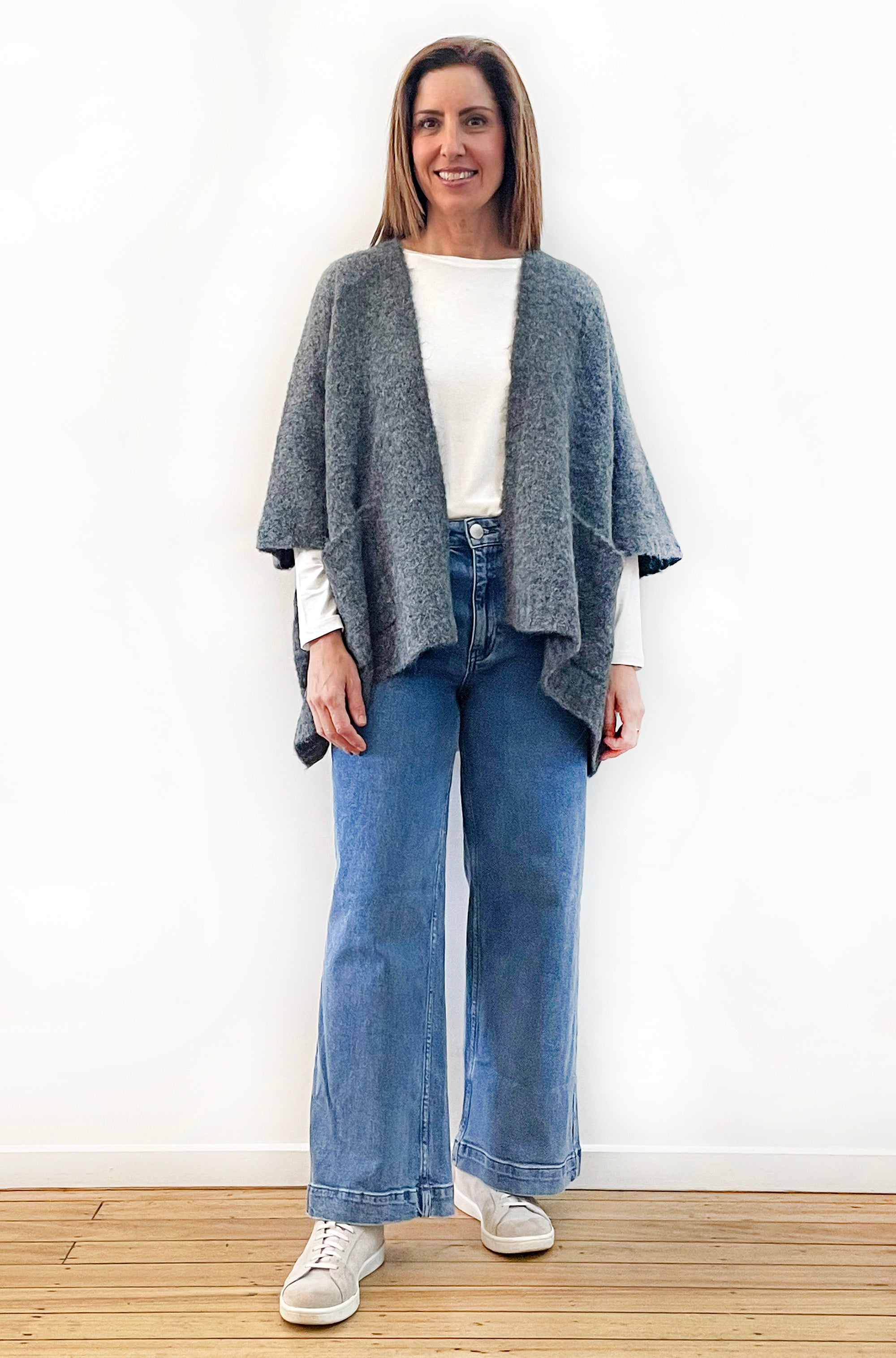 ALPACA WOOL BLEND SLEEVELESS OVERSIZED CARDI GREY