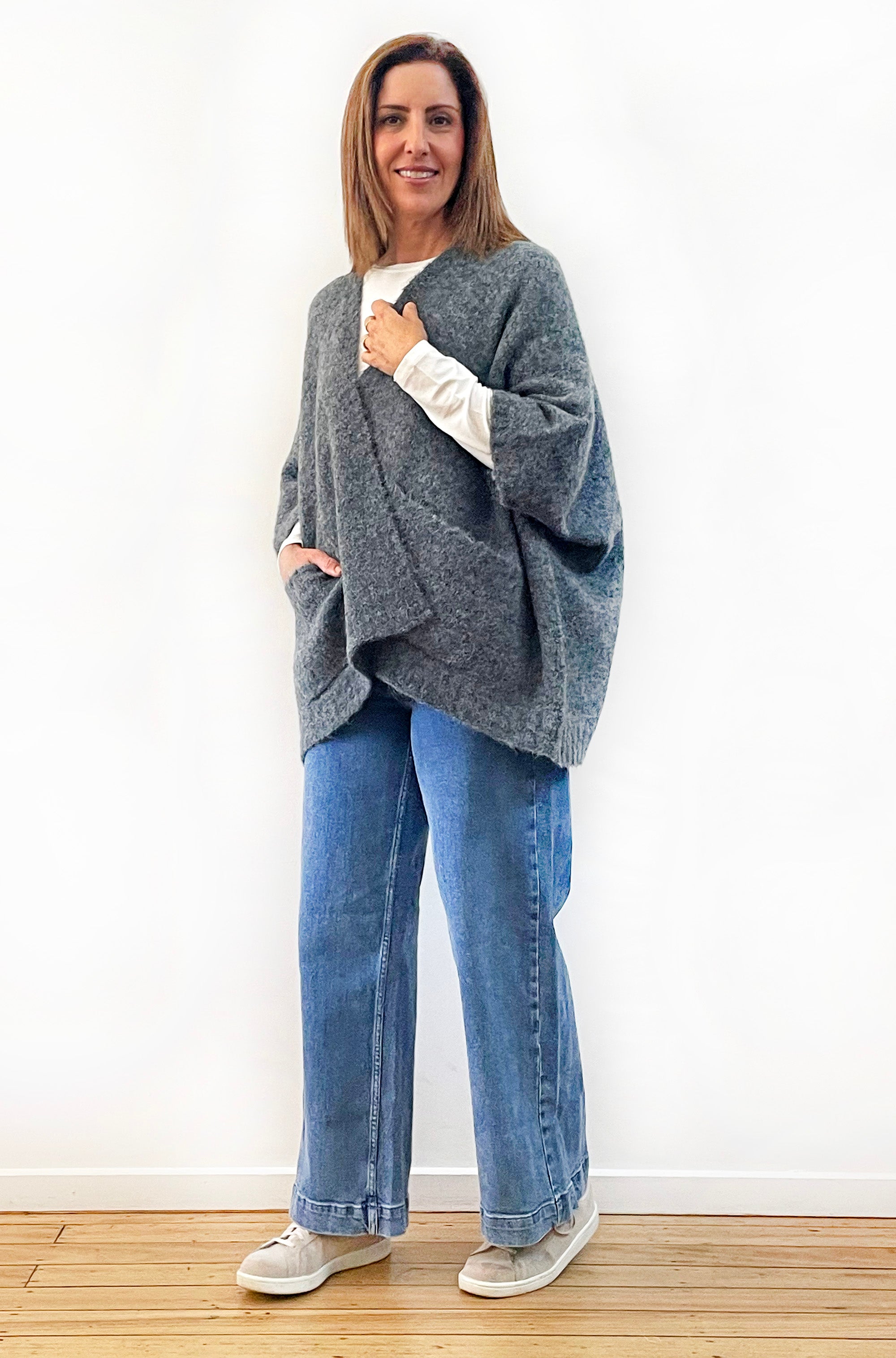 ALPACA WOOL BLEND SLEEVELESS OVERSIZED CARDI GREY