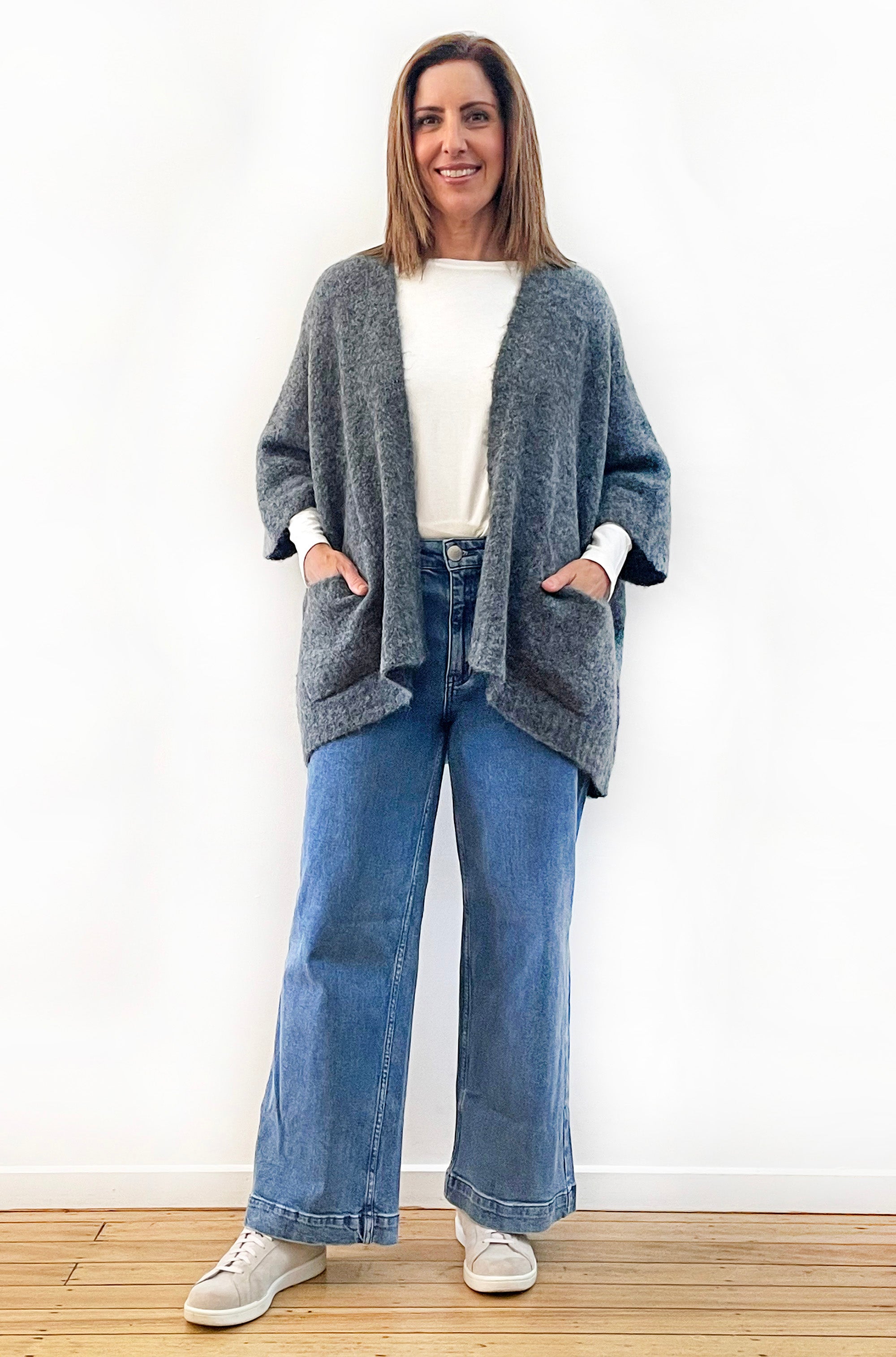 ALPACA WOOL BLEND SLEEVELESS OVERSIZED CARDI GREY