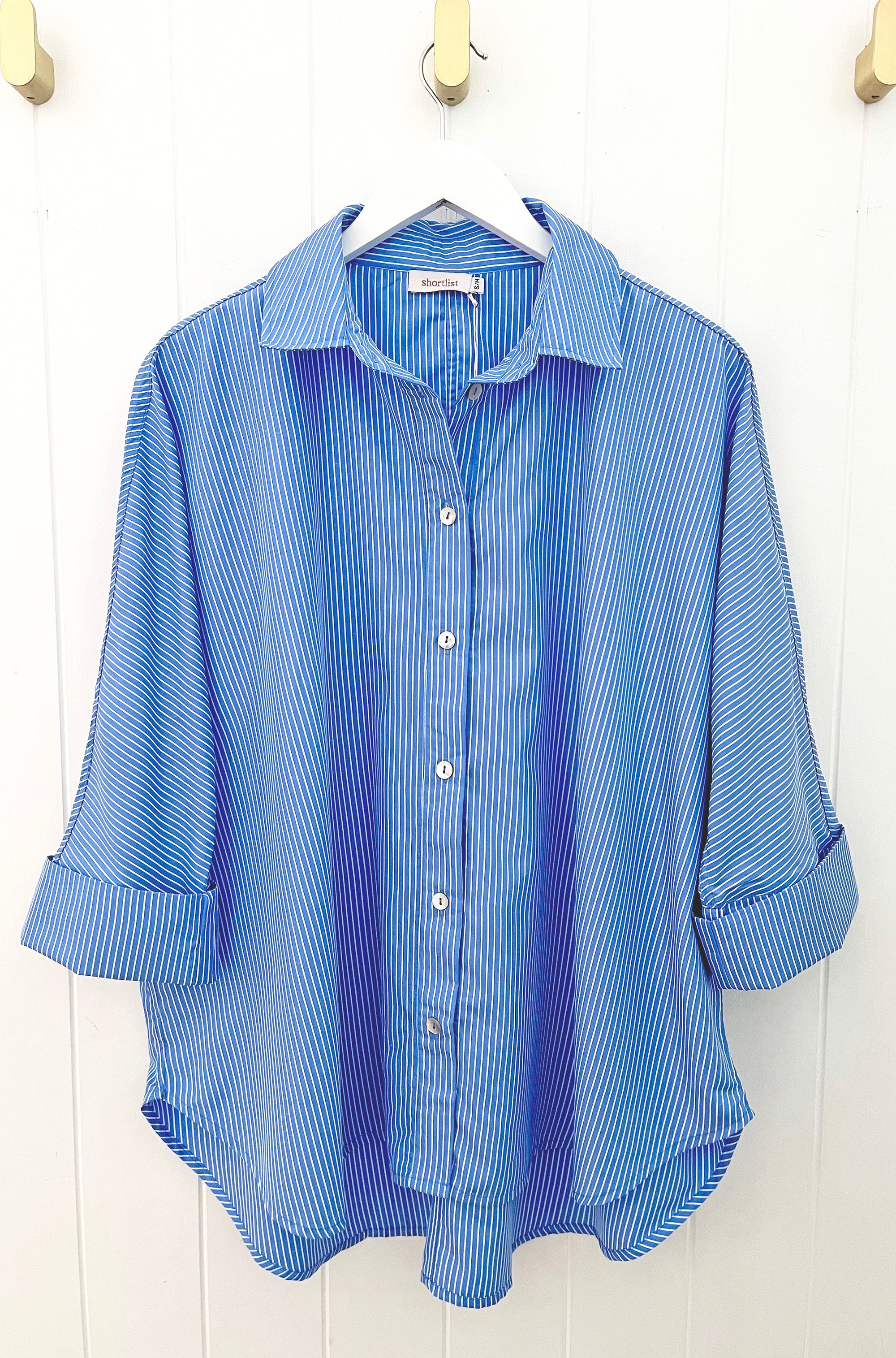 COTTON KIMONO SLEEVE SHIRT BLUE STRIPE